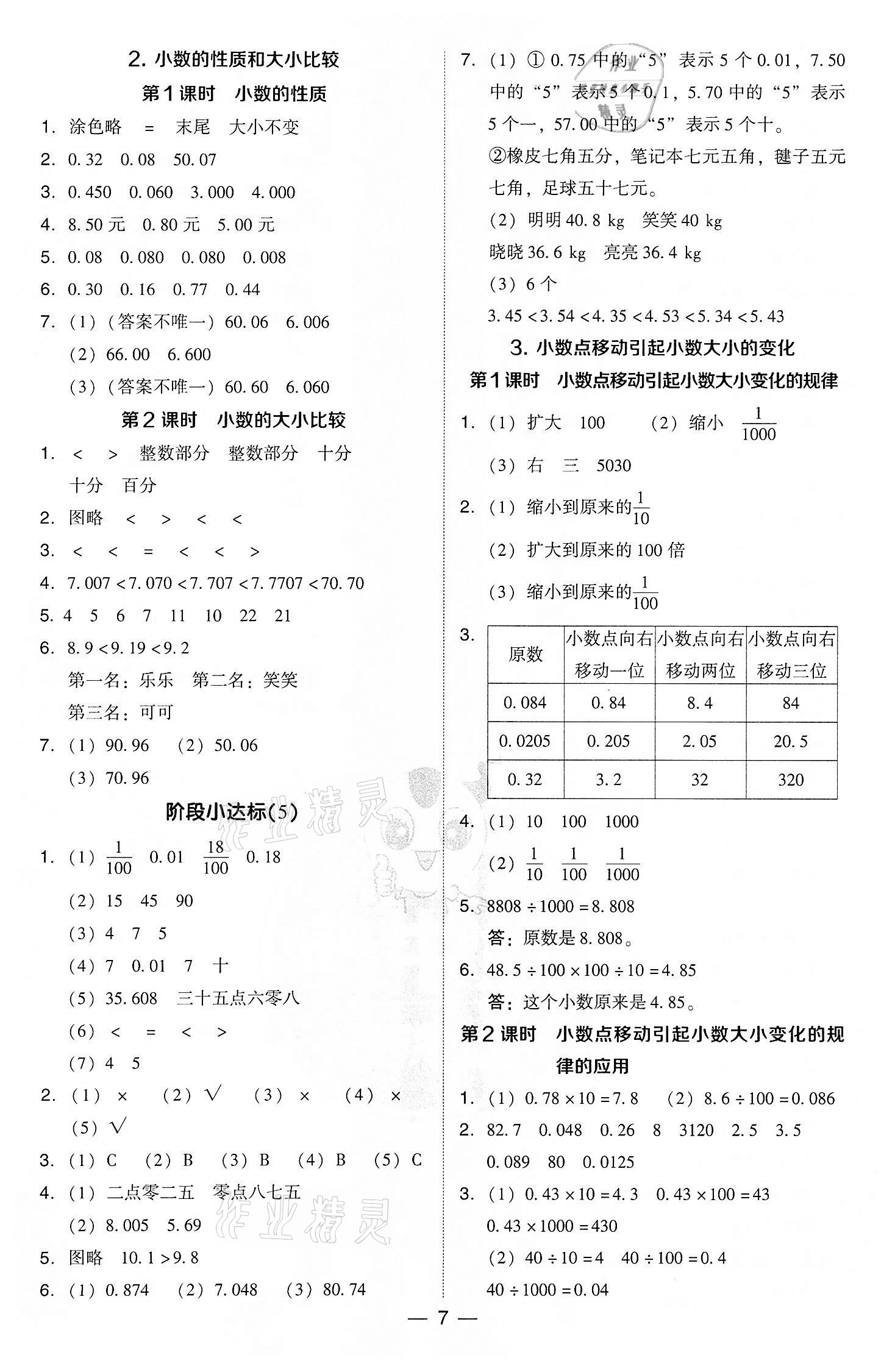 2022年综合应用创新题典中点四年级数学下册人教版 参考答案第7页