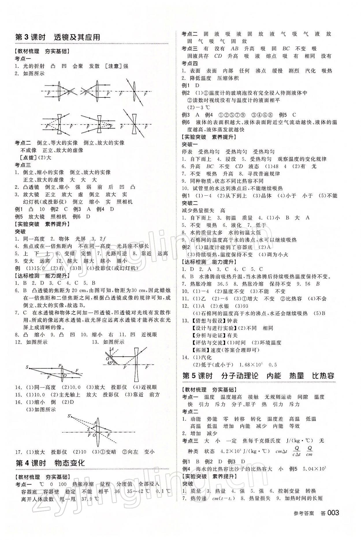 2022年全品中考复习方案物理宁夏专版 参考答案第2页