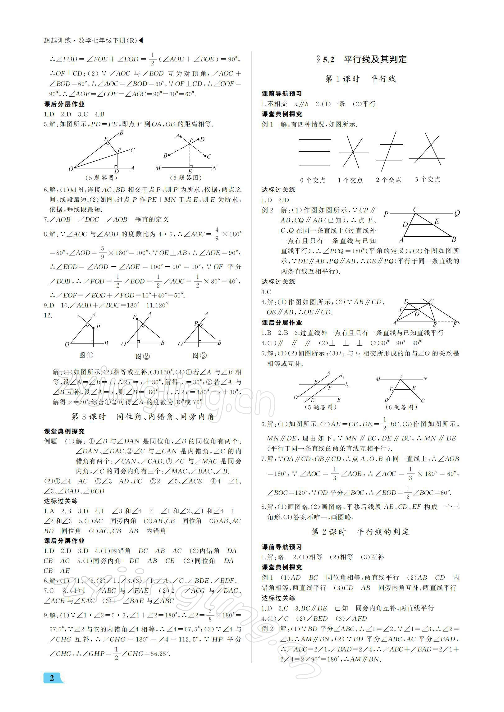 2022年超越訓(xùn)練七年級數(shù)學(xué)下冊人教版 參考答案第2頁