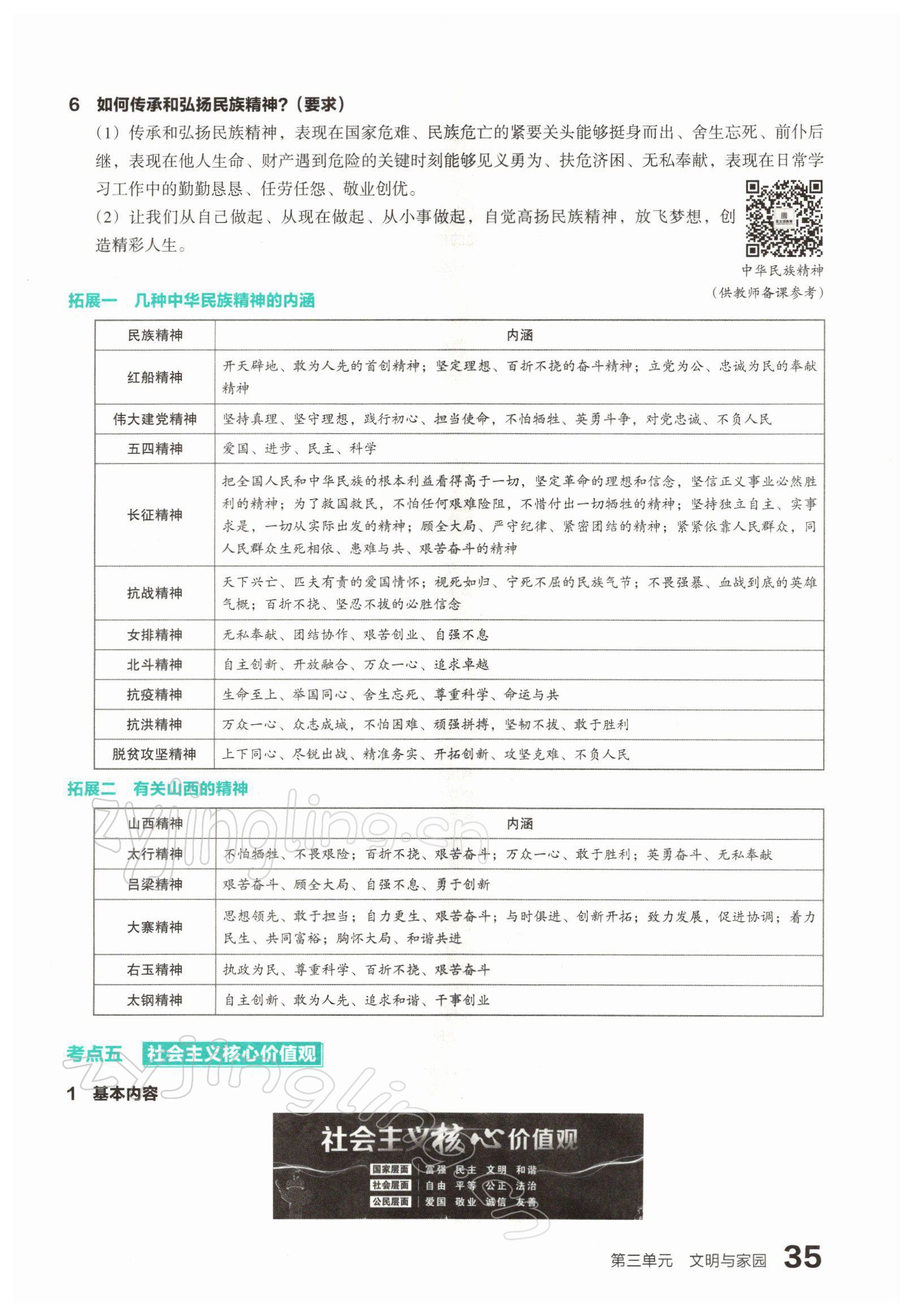 2022年滾動遷移中考總復習道德與法治山西專版 參考答案第65頁