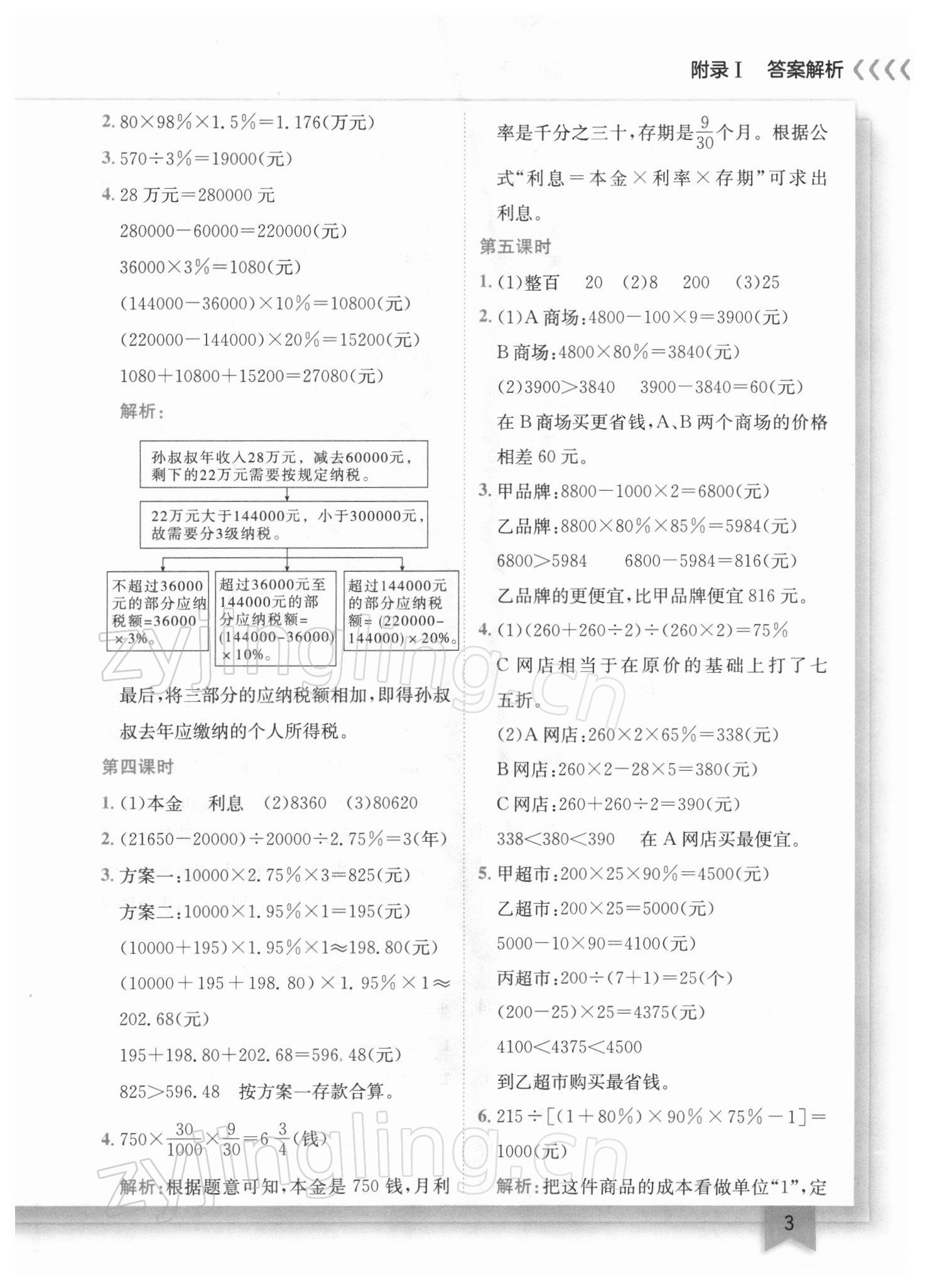 2022年黄冈小状元作业本六年级数学下册人教版 参考答案第3页