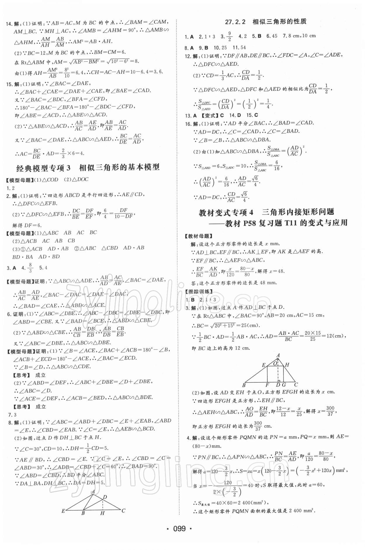 2022年一本同步训练九年级初中数学下册人教版 参考答案第5页