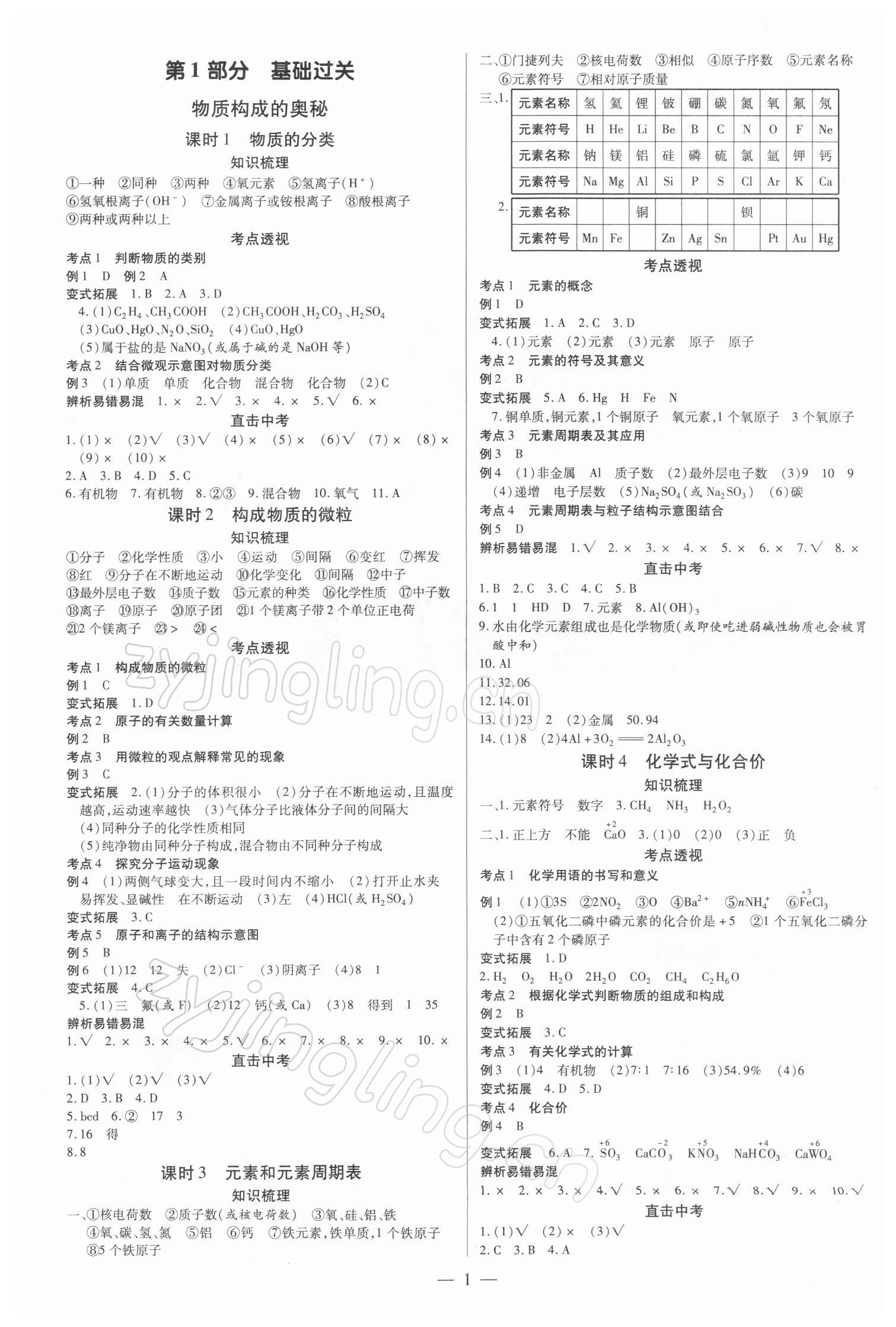 2022年领跑中考化学广东专版 参考答案第1页