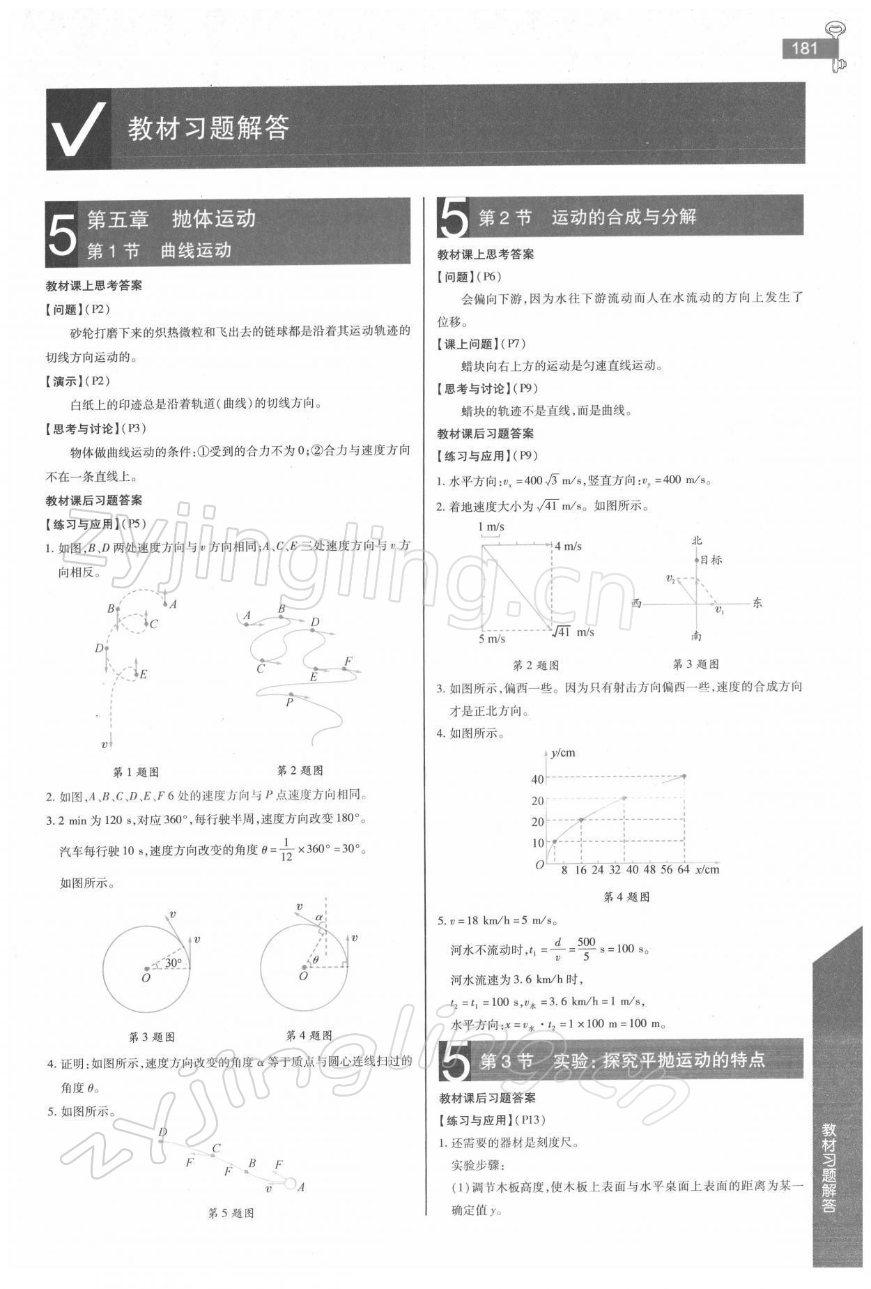 2021年教材课本物理必修第二册人教版 参考答案第1页