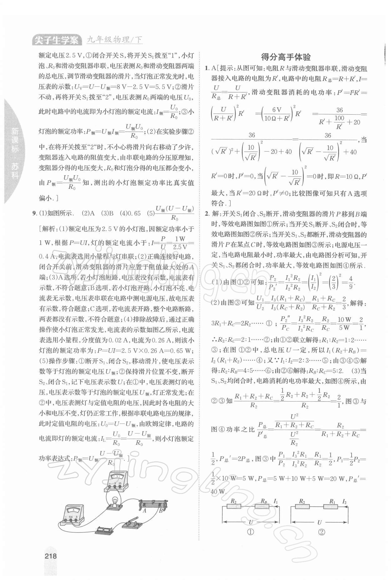 2022年尖子生学案九年级物理下册苏科版 参考答案第11页