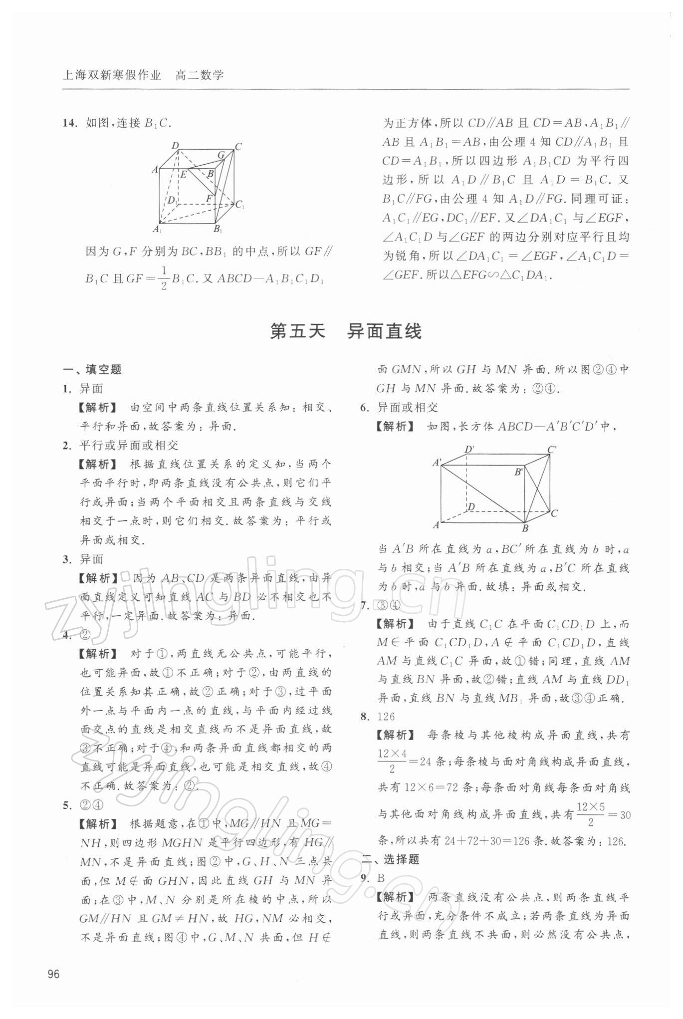 2021年上海双新寒假作业高二数学沪教版 第8页