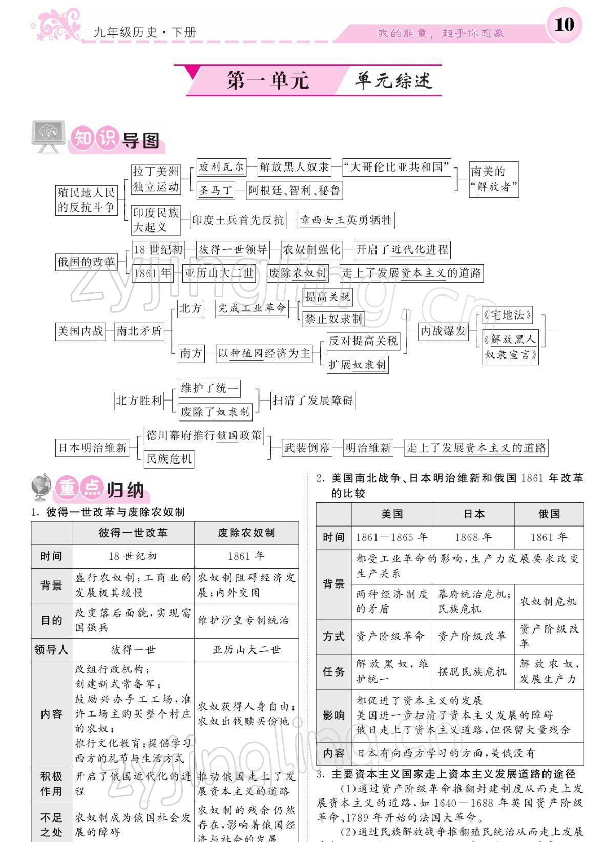 2022年课堂点睛九年级历史下册人教版 参考答案第10页