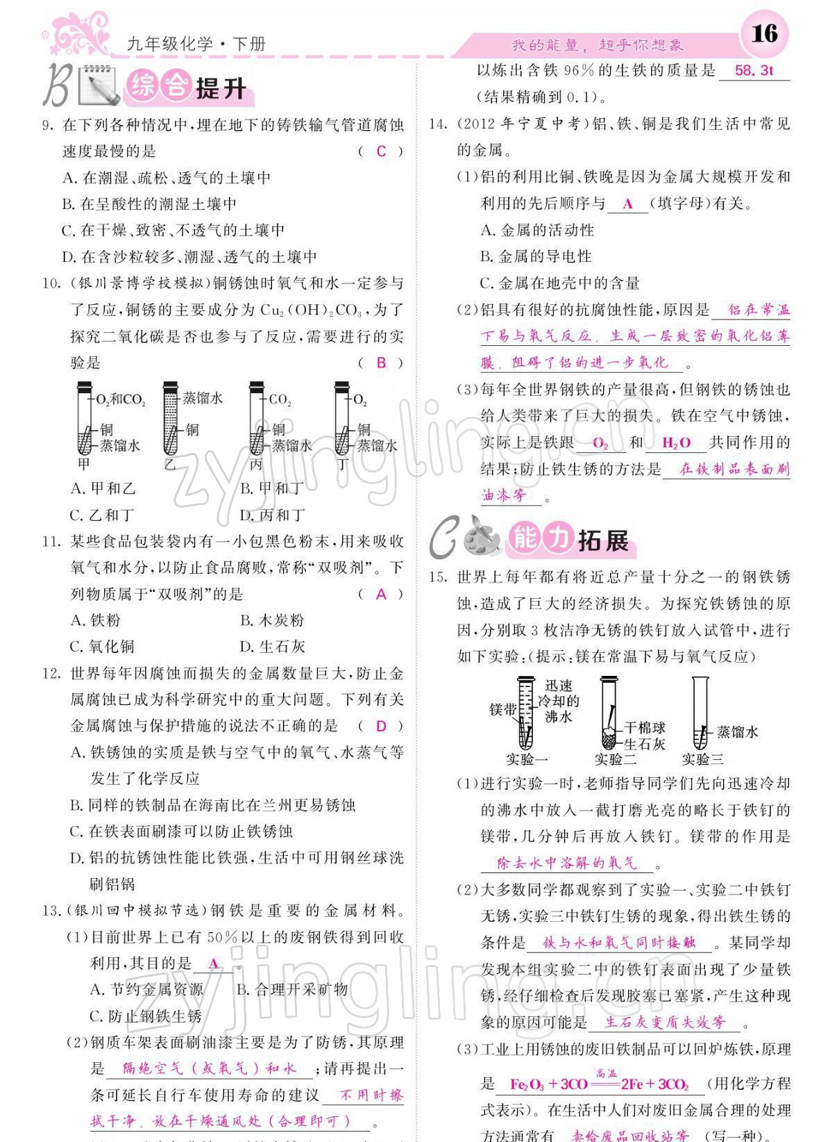 2022年課堂點睛九年級英語下冊人教版寧夏專版 參考答案第16頁