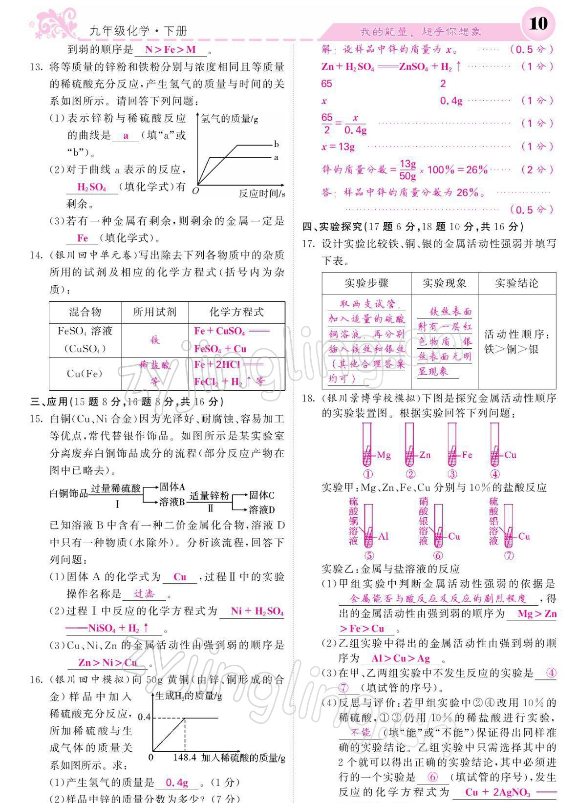 2022年课堂点睛九年级英语下册人教版宁夏专版 参考答案第10页