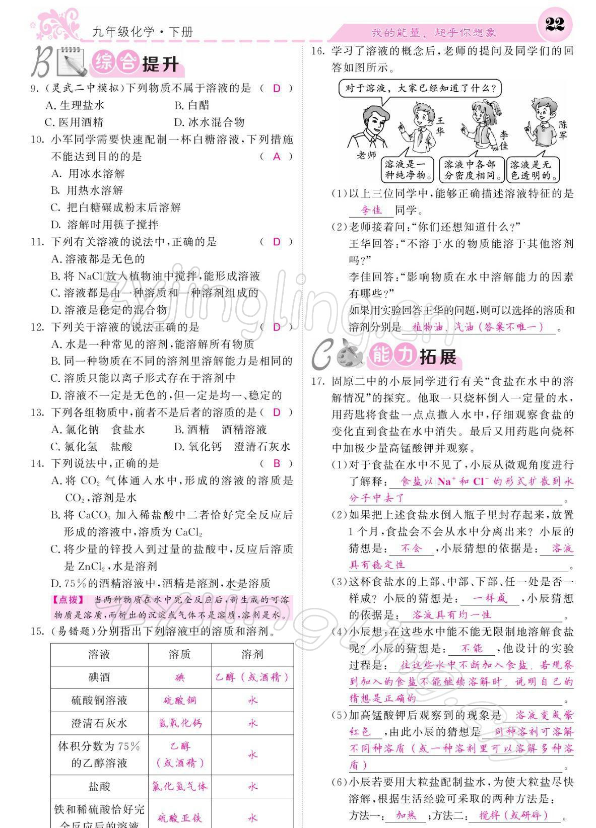 2022年课堂点睛九年级英语下册人教版宁夏专版 参考答案第22页