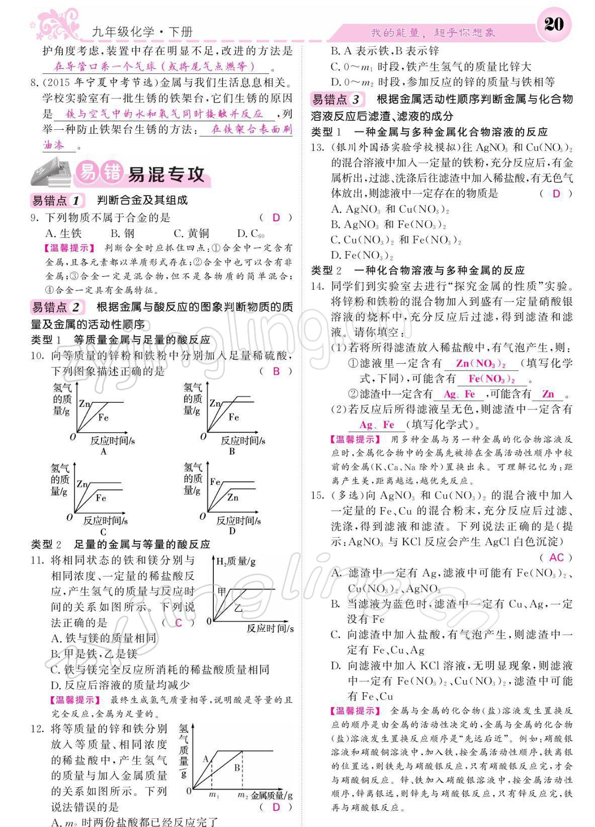 2022年课堂点睛九年级英语下册人教版宁夏专版 参考答案第20页