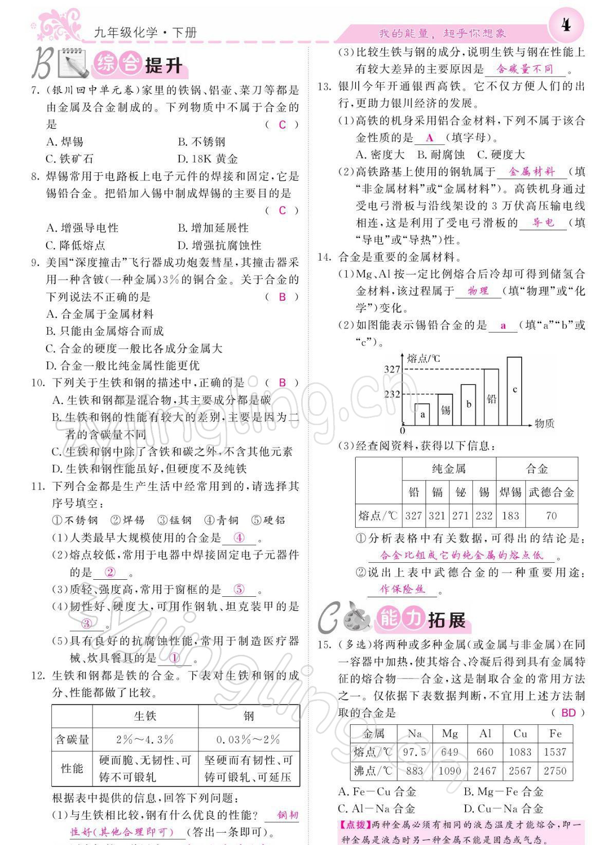 2022年课堂点睛九年级英语下册人教版宁夏专版 参考答案第4页