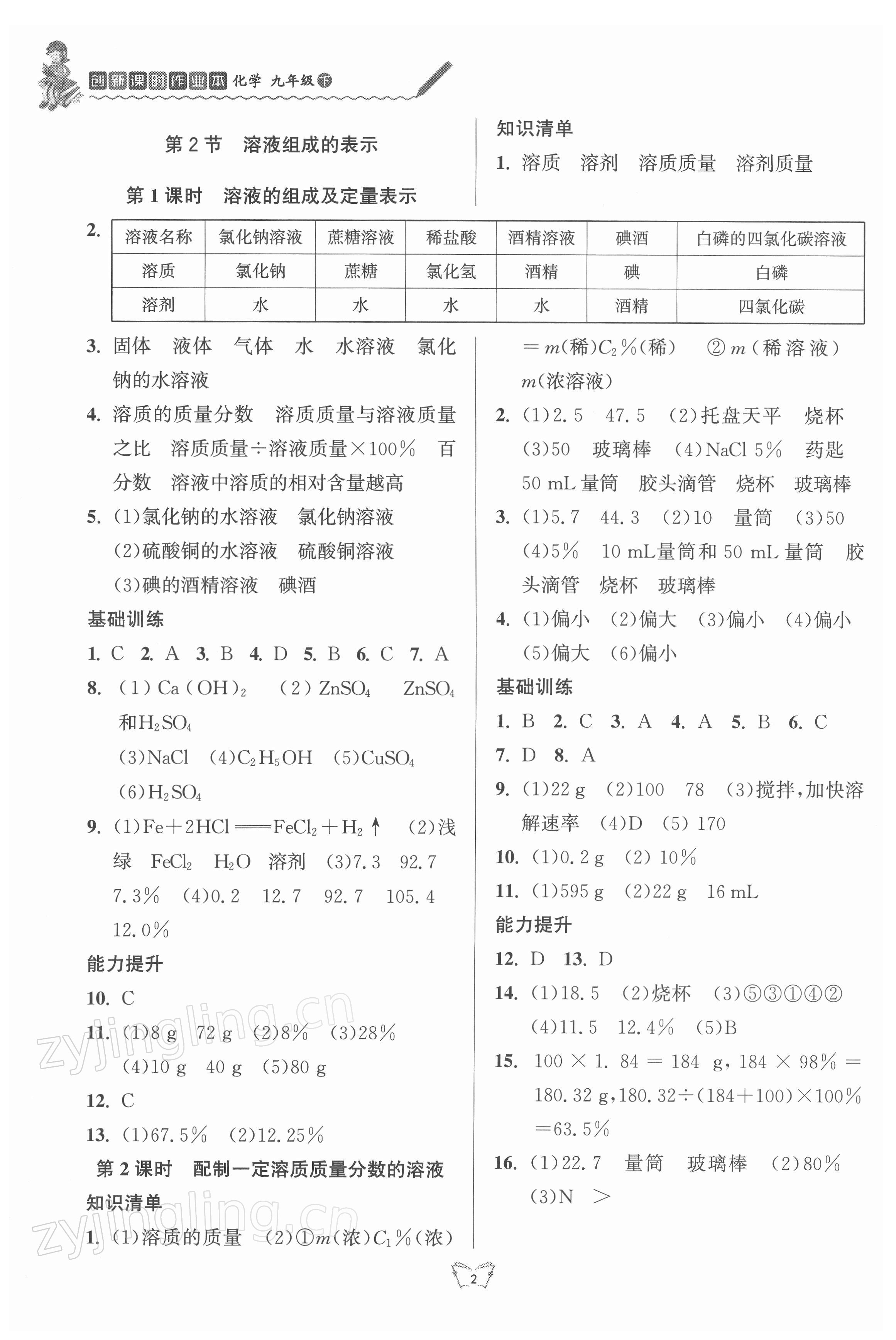 2022年创新课时作业本九年级化学下册沪教版江苏人民出版社 第2页