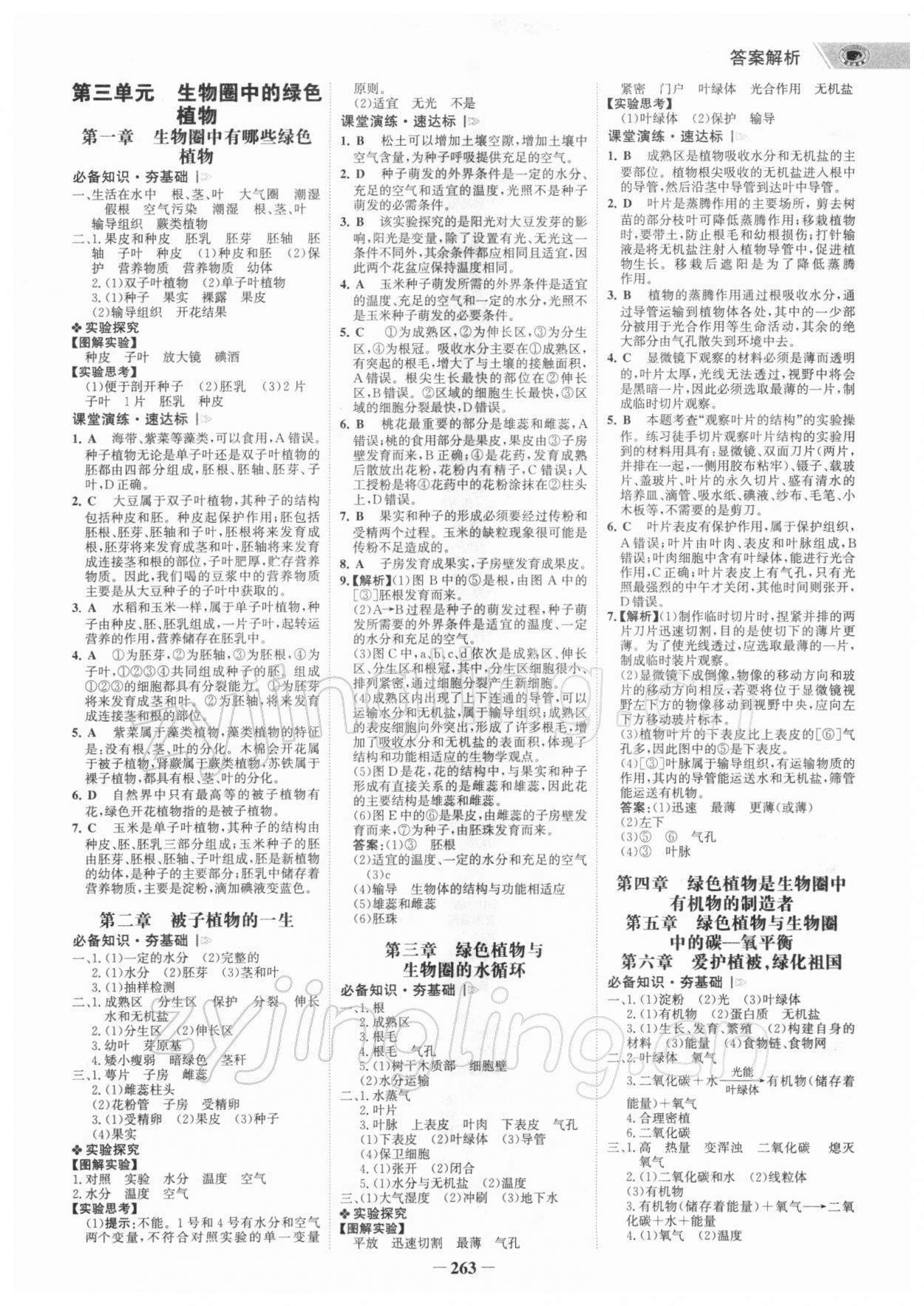 2022年世紀金榜初中全程復習方略生物深圳專版 參考答案第2頁