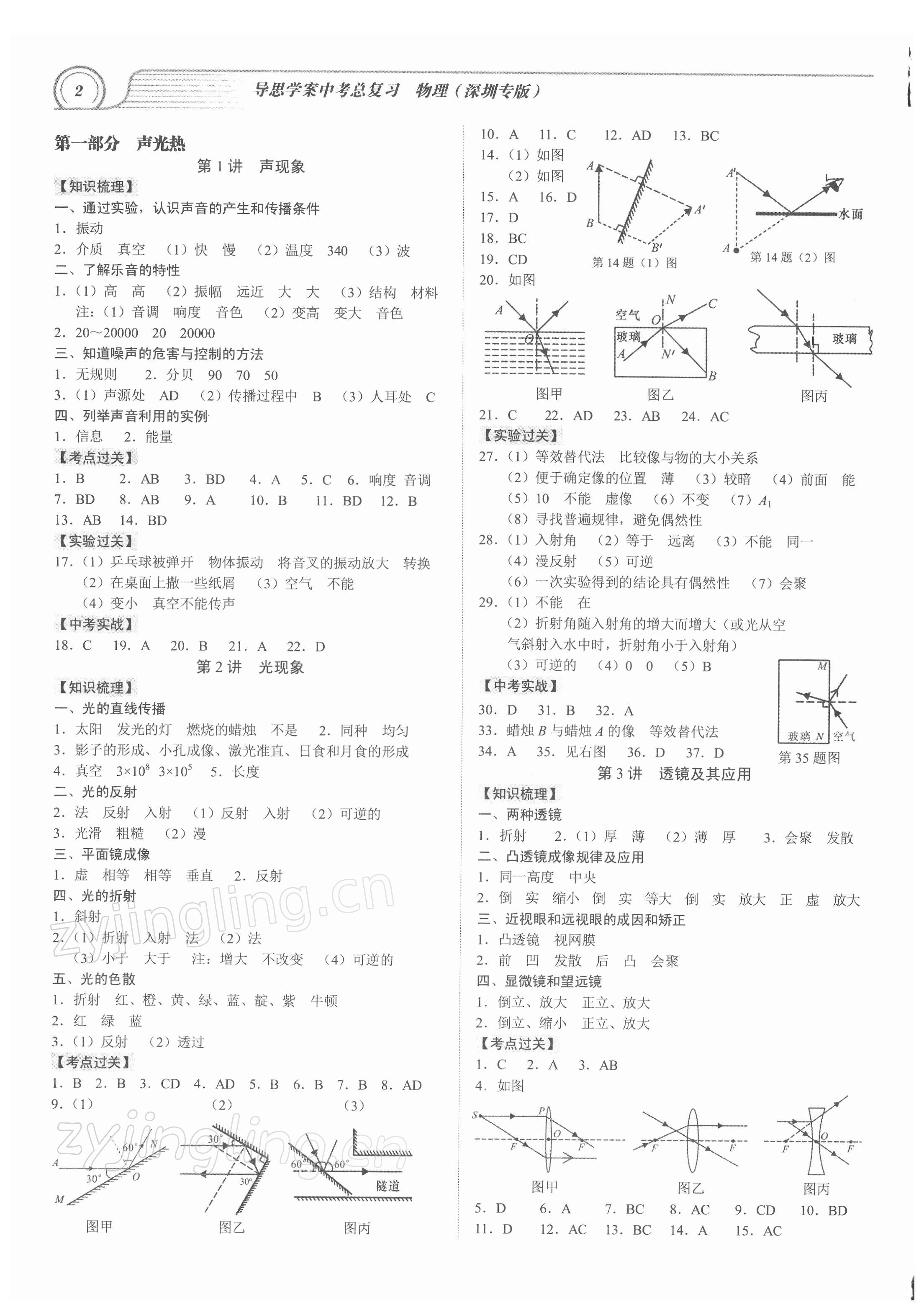 2022年導(dǎo)思學(xué)案物理深圳專版 參考答案第1頁