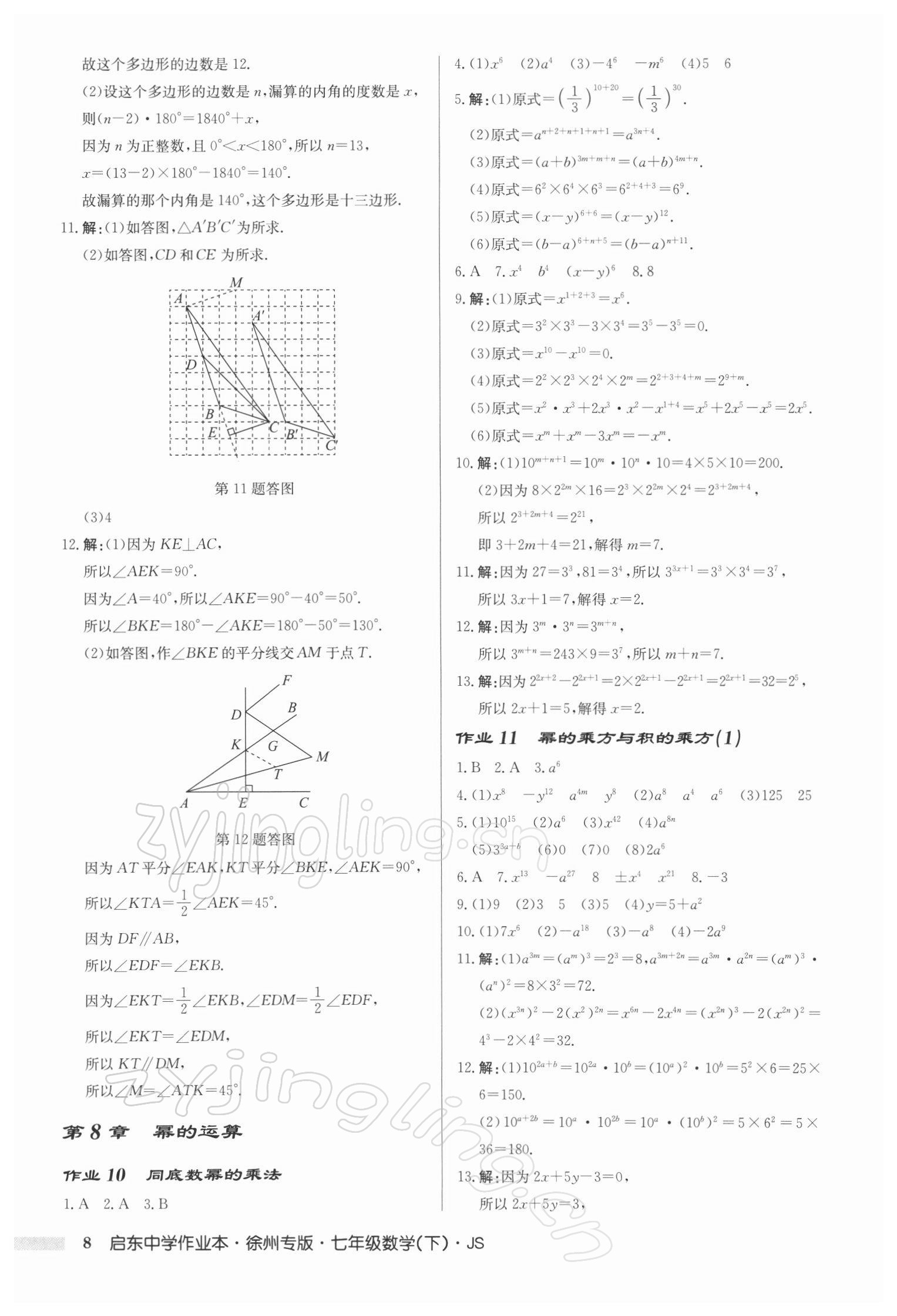 2022年启东中学作业本七年级数学下册苏科版徐州专版 第8页