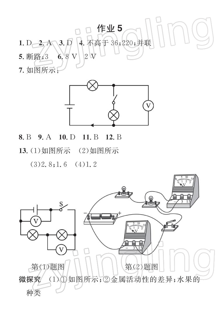 2022年七彩假日快乐假期寒假作业九年级物理 参考答案第7页