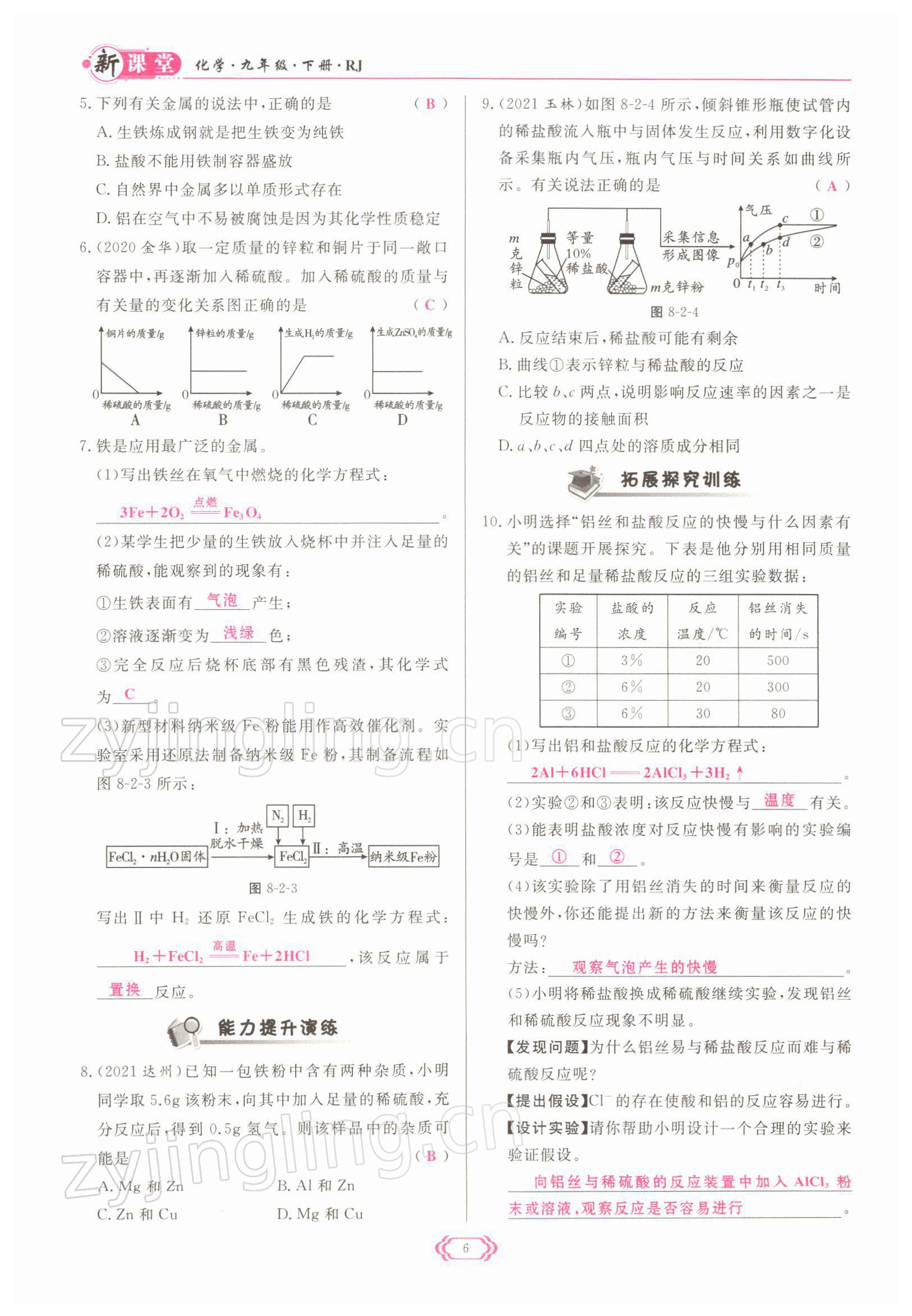 2022年啟航新課堂九年級(jí)化學(xué)下冊(cè)人教版 參考答案第6頁