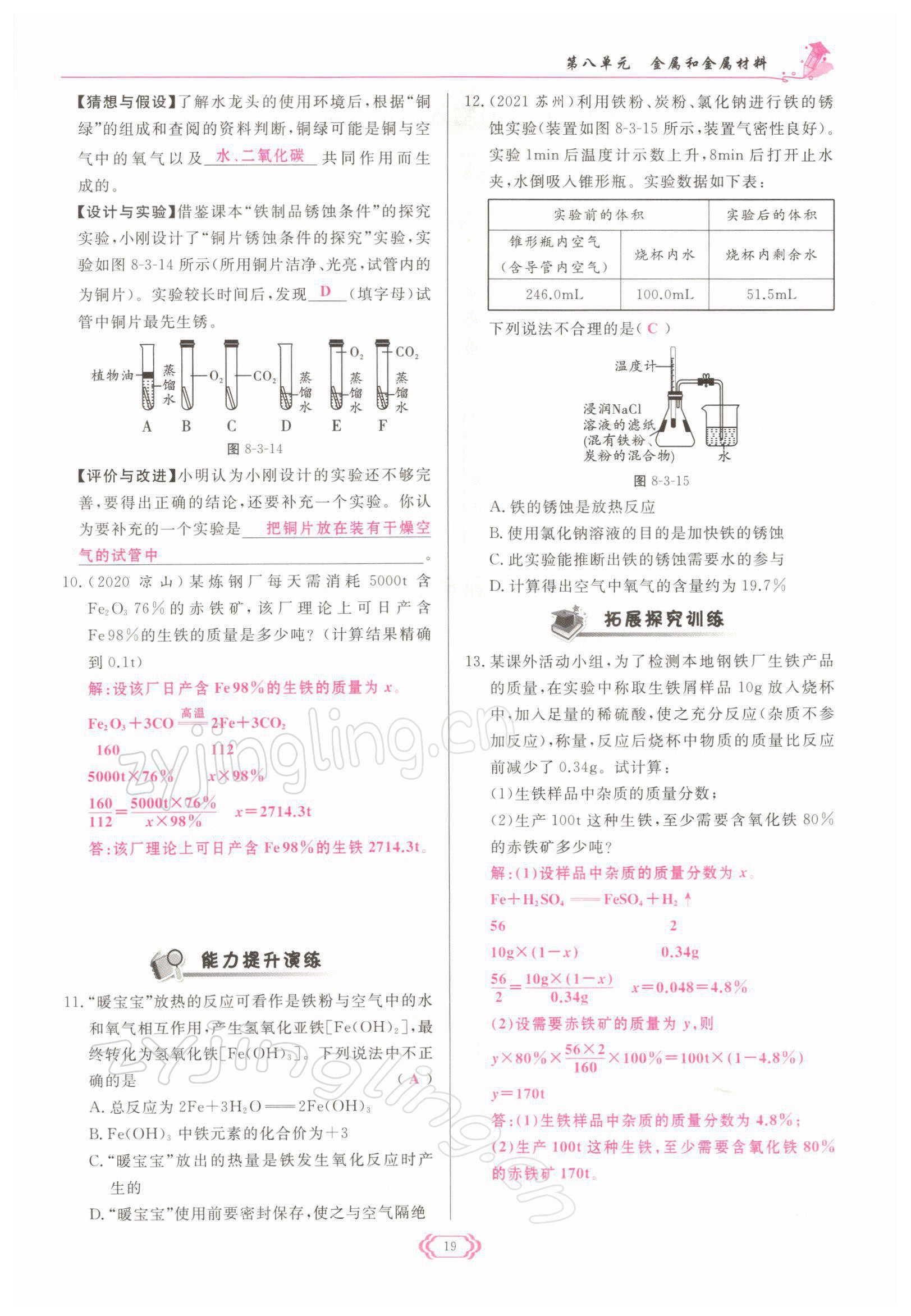 2022年啟航新課堂九年級化學(xué)下冊人教版 參考答案第19頁