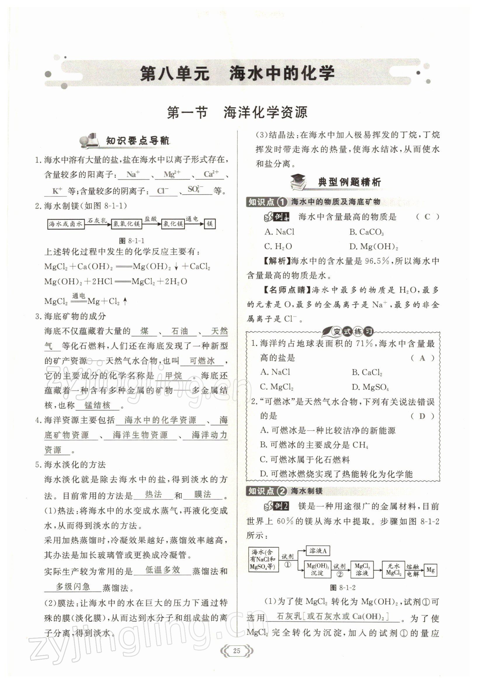 2022年启航新课堂九年级化学下册鲁教版 参考答案第25页