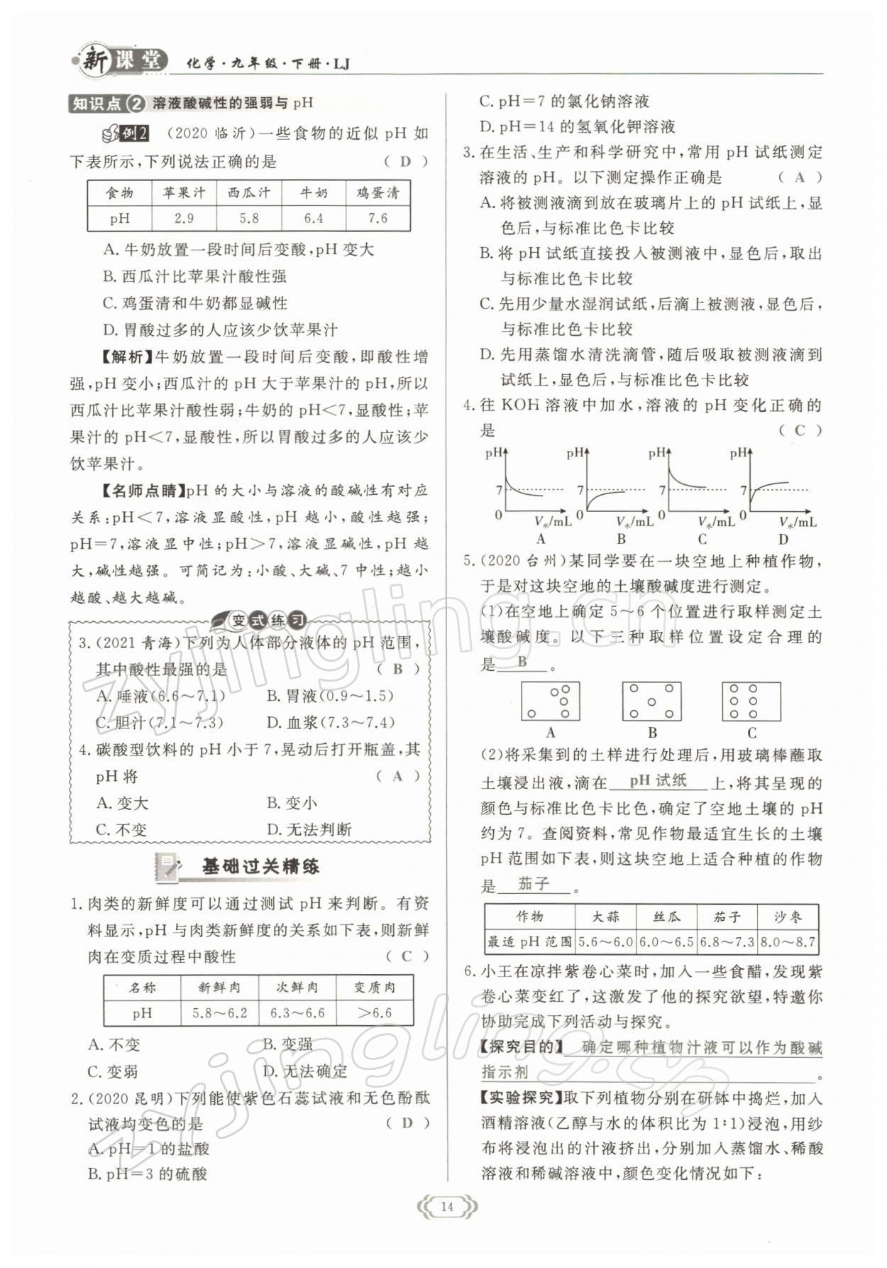 2022年启航新课堂九年级化学下册鲁教版 参考答案第14页