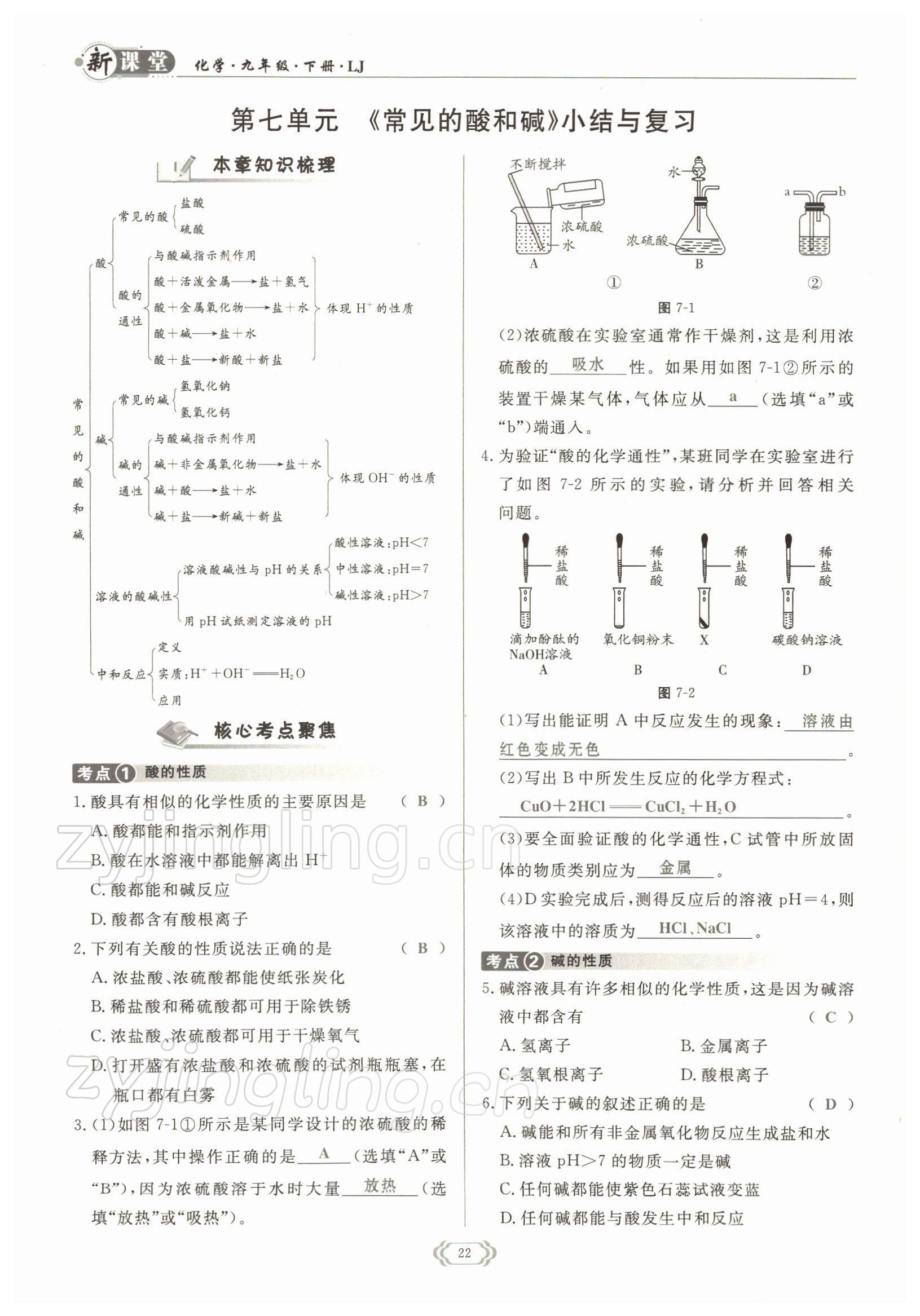 2022年啟航新課堂九年級(jí)化學(xué)下冊魯教版 參考答案第22頁