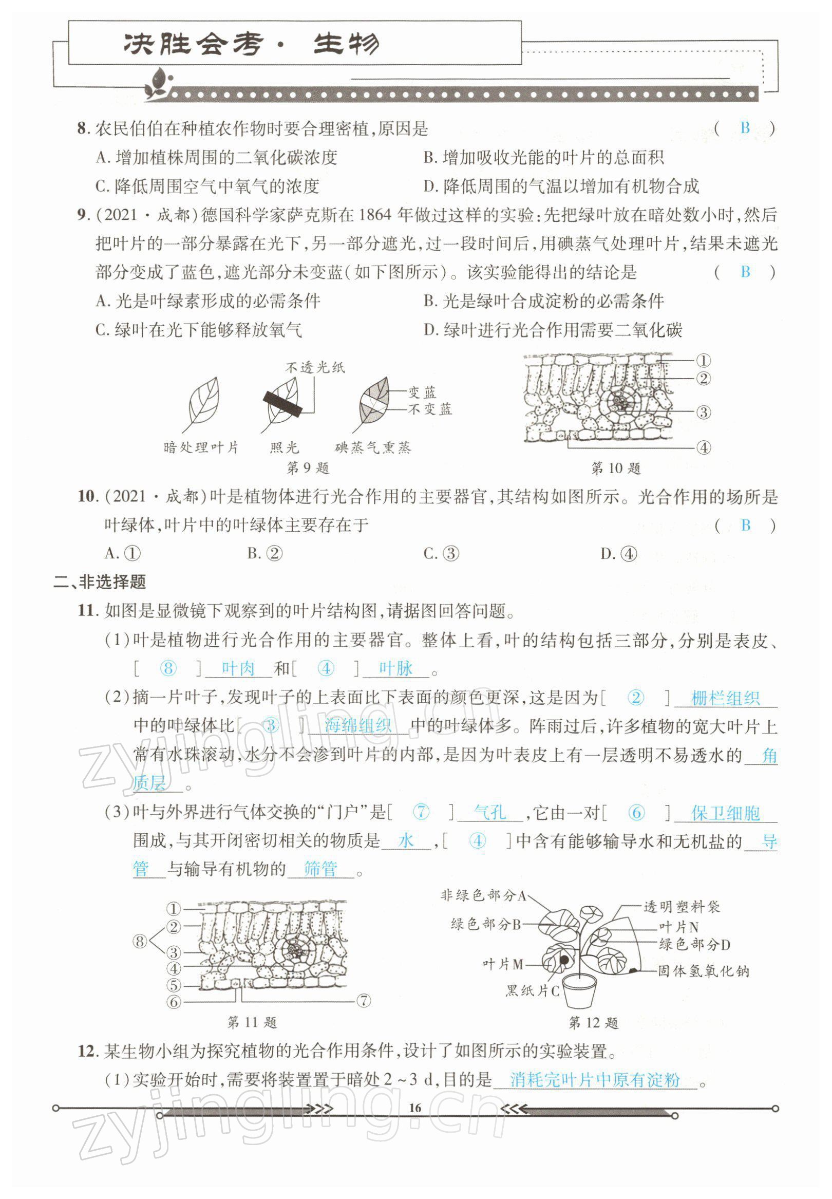 2022年决胜会考生物北师大版 参考答案第16页