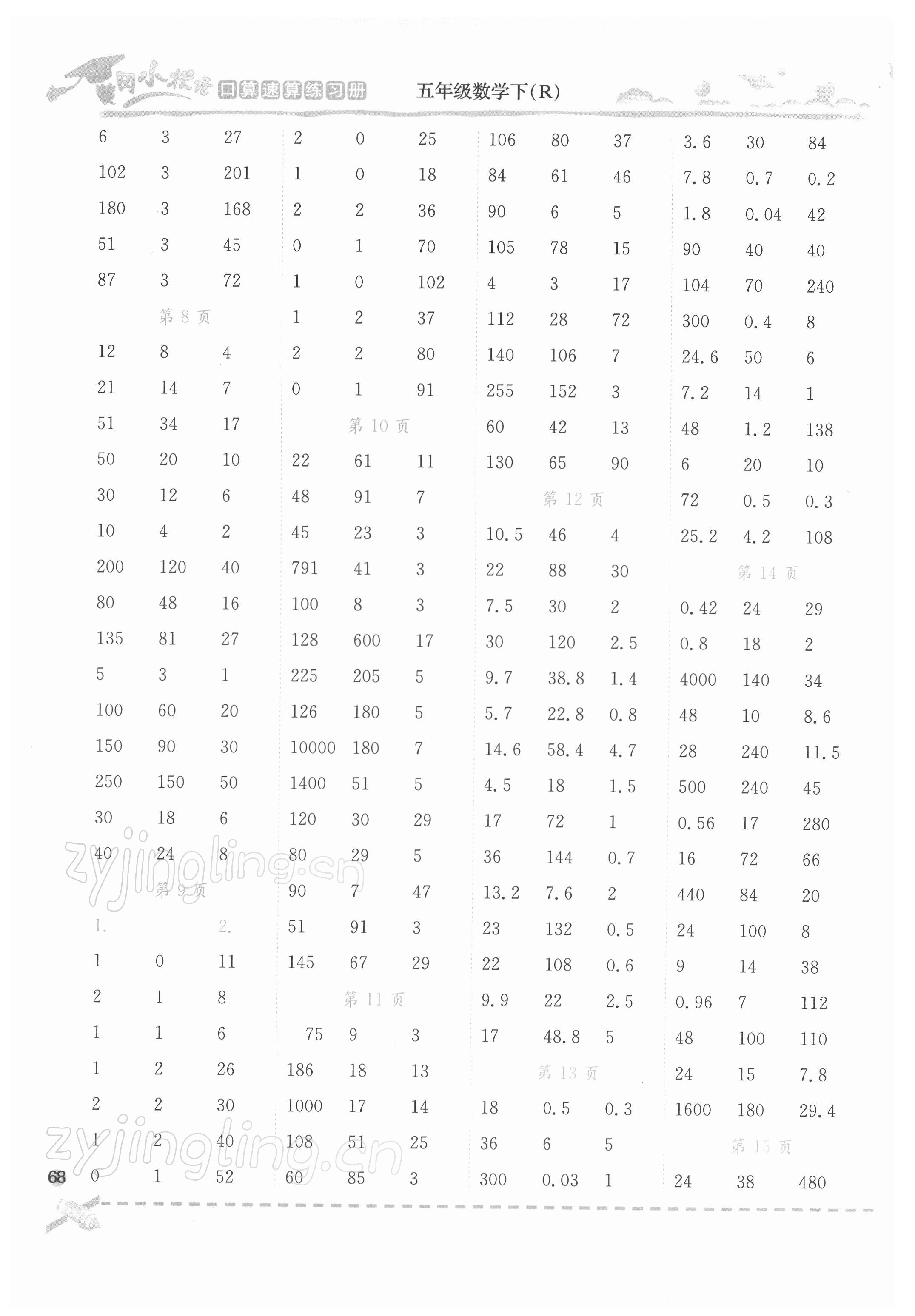 2022年黄冈小状元口算速算练习册五年级数学下册人教版 第2页