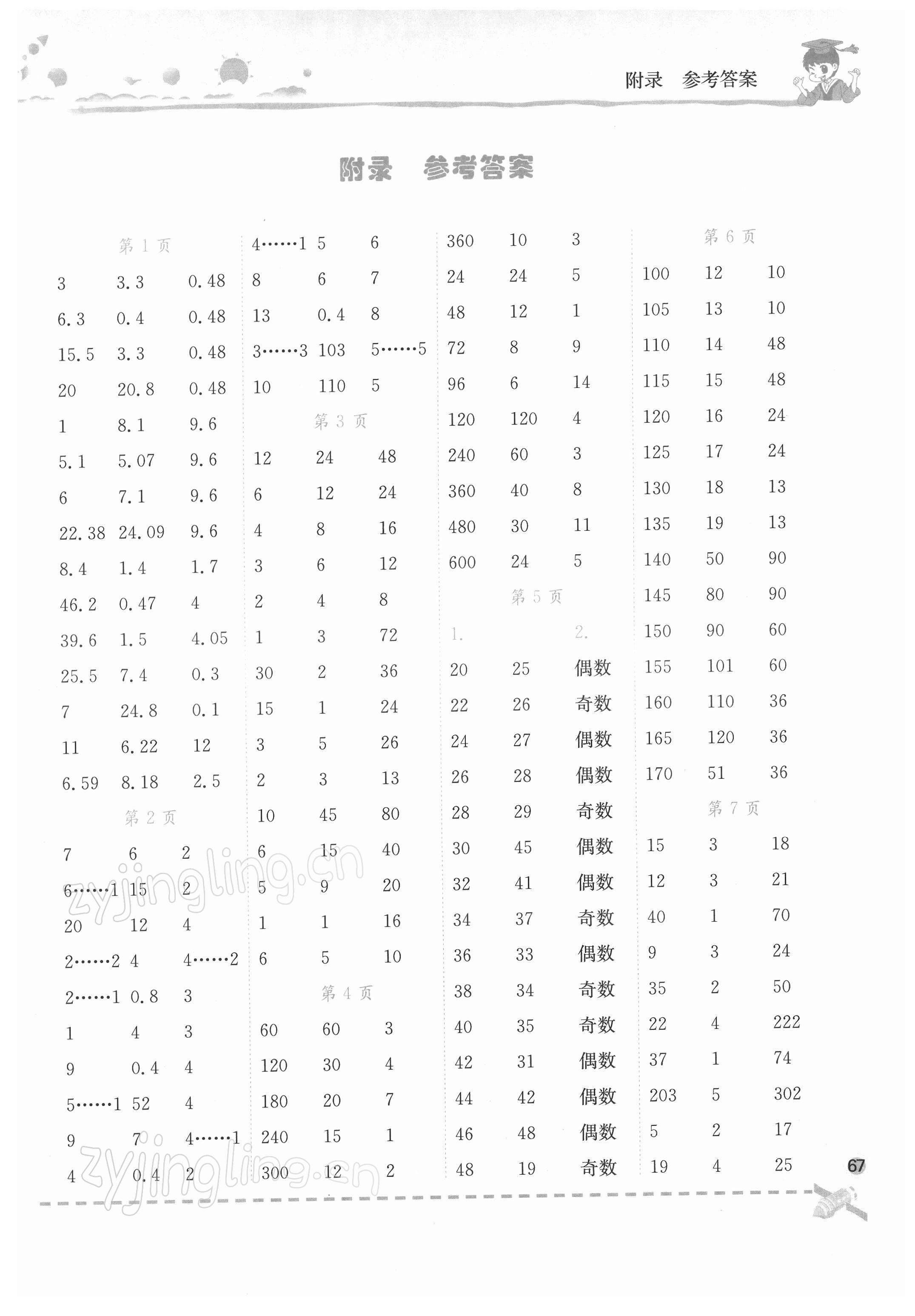 2022年黄冈小状元口算速算练习册五年级数学下册人教版 第1页