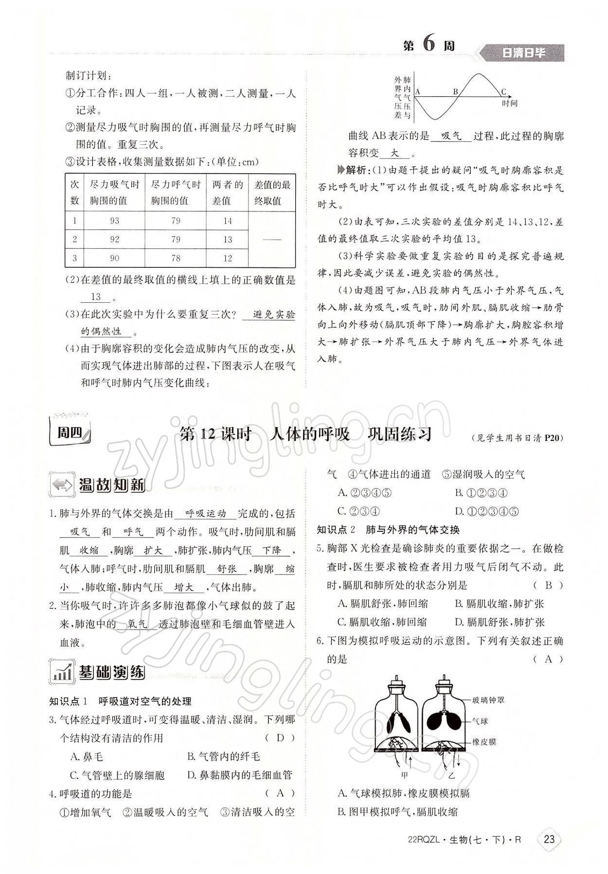 2022年日清周練七年級生物下冊人教版 參考答案第23頁