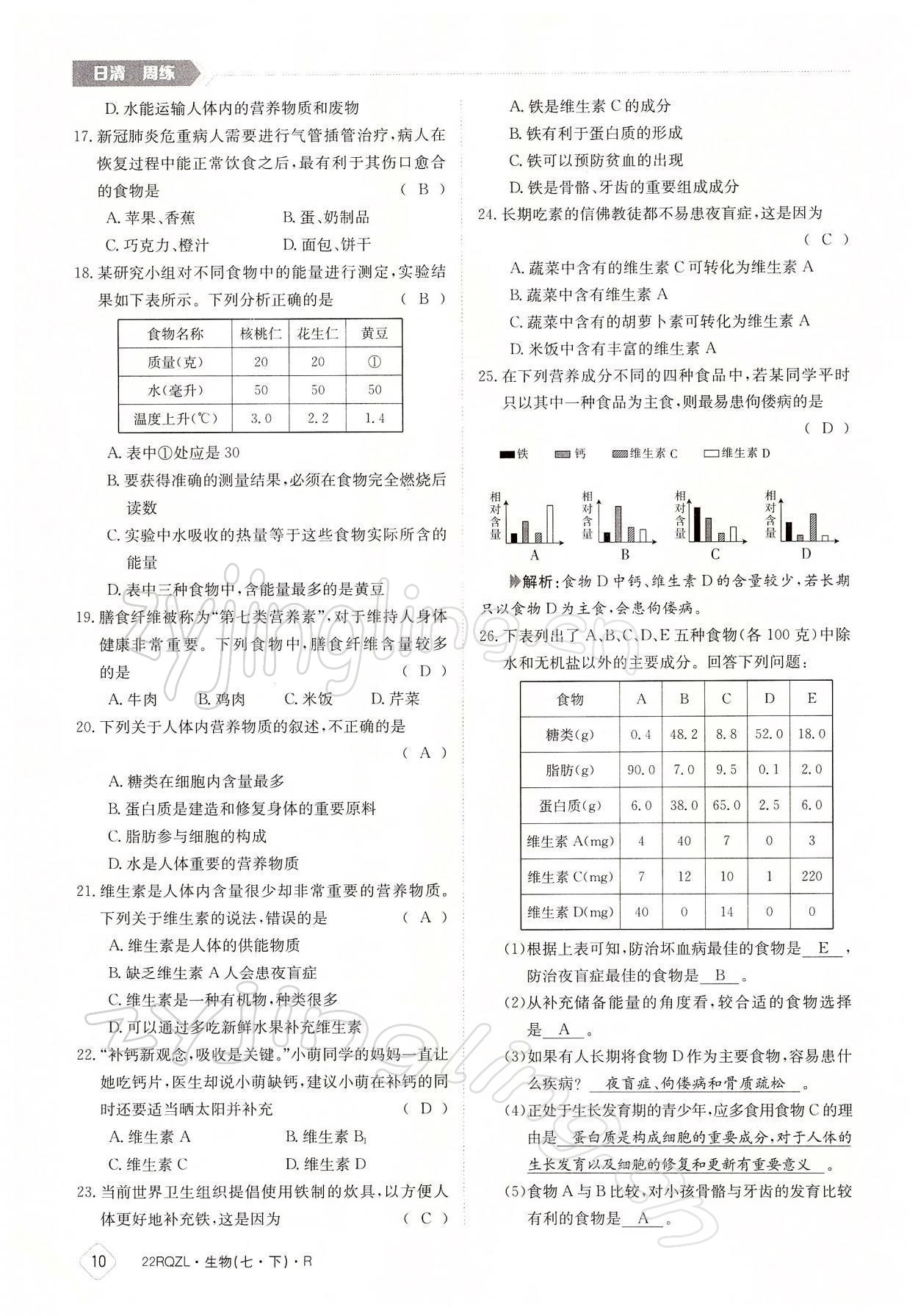 2022年日清周練七年級(jí)生物下冊(cè)人教版 參考答案第10頁(yè)