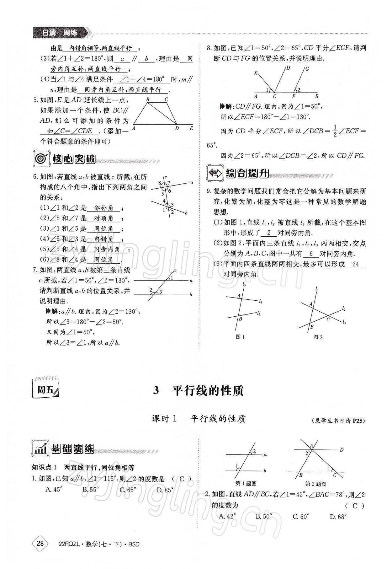 2022年日清周練七年級數學下冊北師大版 參考答案第28頁