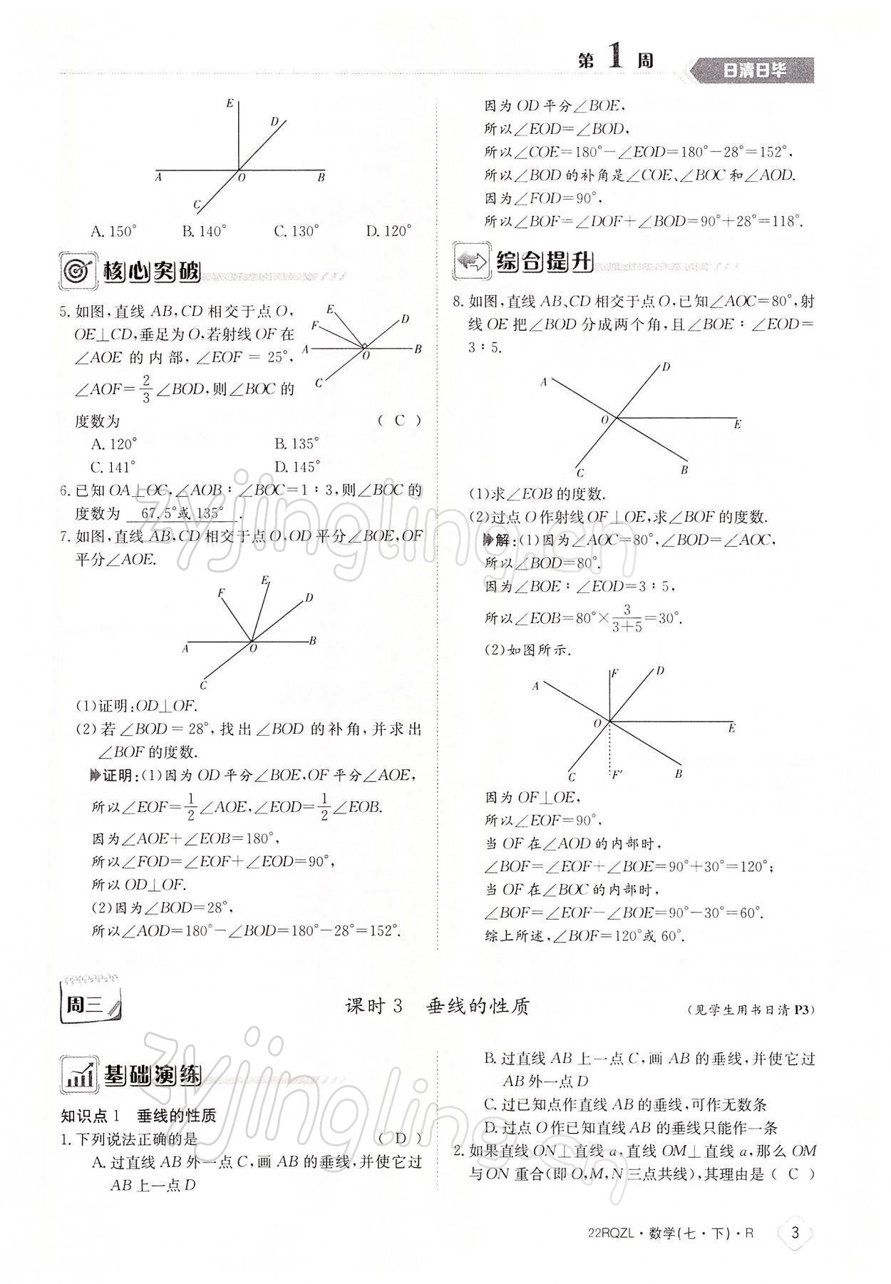 2022年日清周練七年級數(shù)學下冊人教版 參考答案第3頁