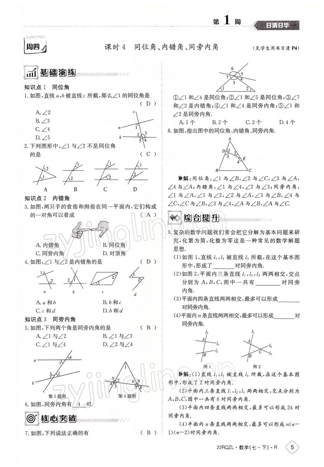 2022年日清周練七年級(jí)數(shù)學(xué)下冊(cè)人教版 參考答案第5頁(yè)