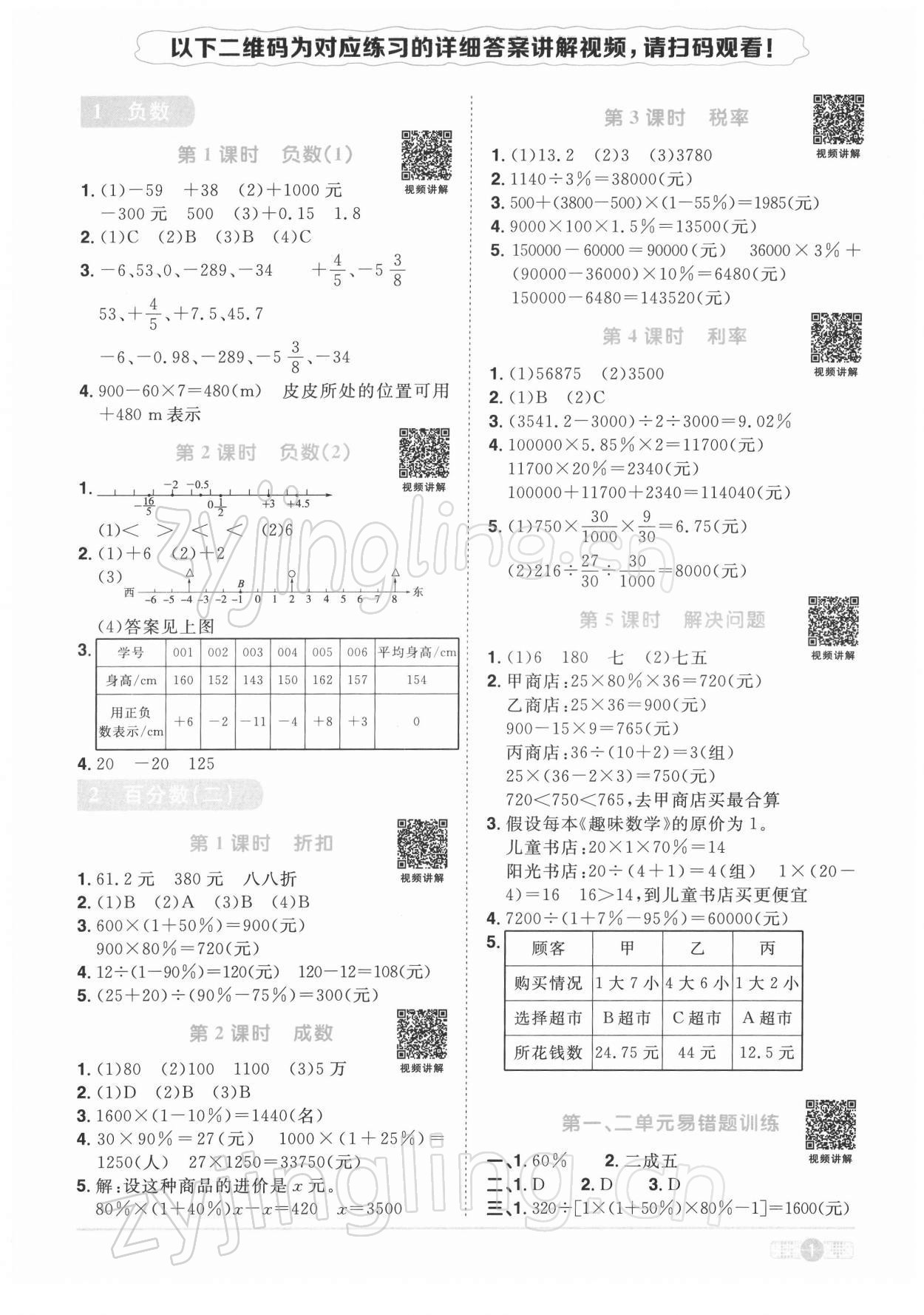 2022年阳光同学课时优化作业六年级数学下册人教版 第1页