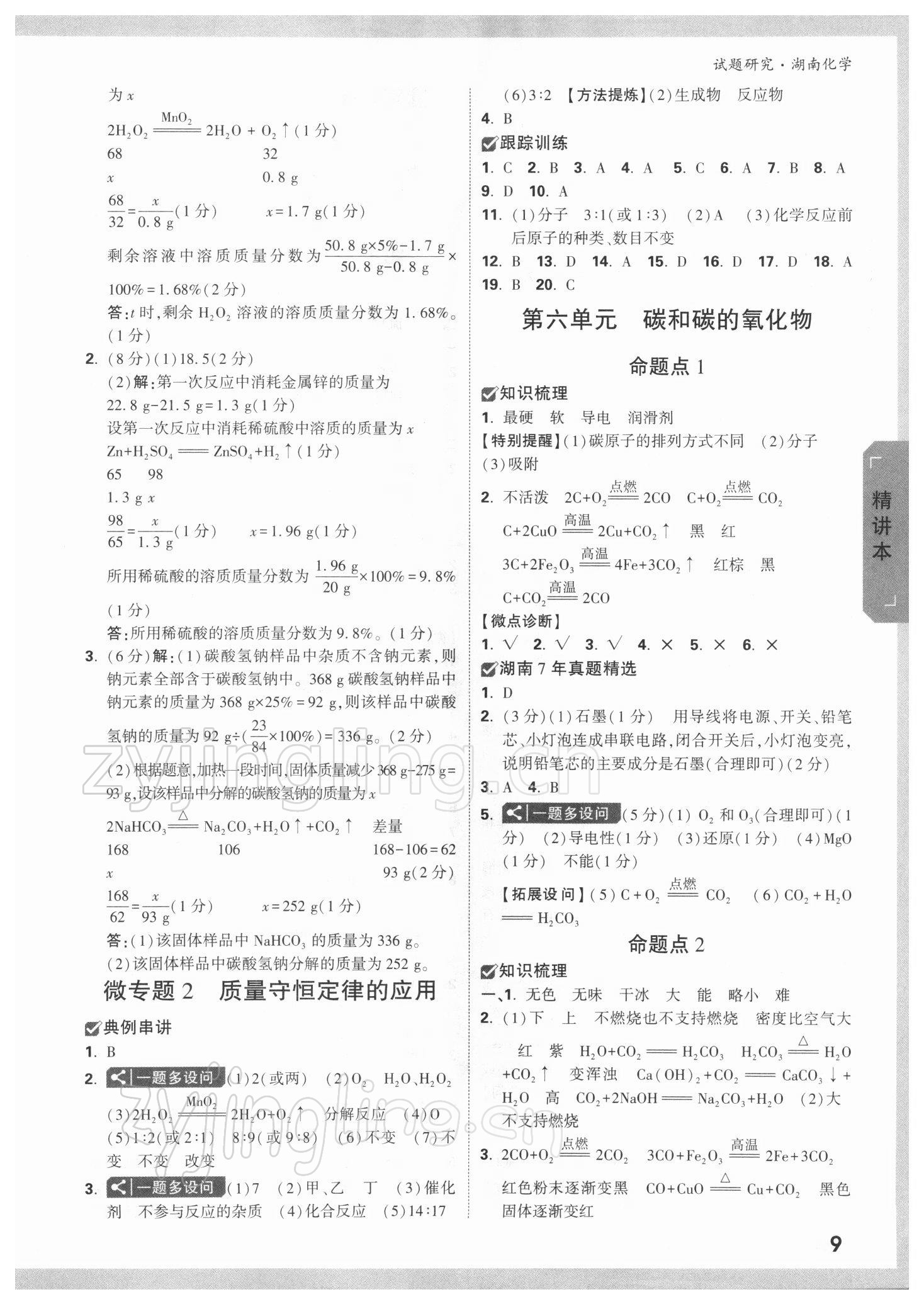 2022年万唯中考试题研究化学湖南专版 参考答案第8页