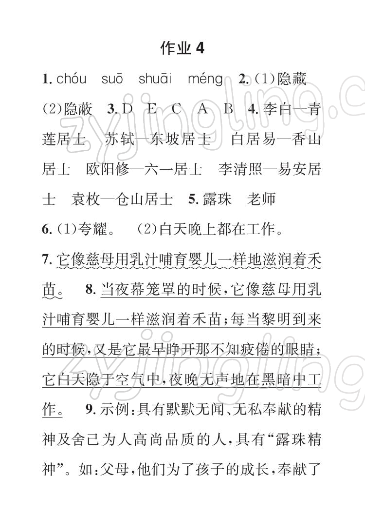 2022年長江寒假作業(yè)五年級語文人教版崇文書局 參考答案第4頁