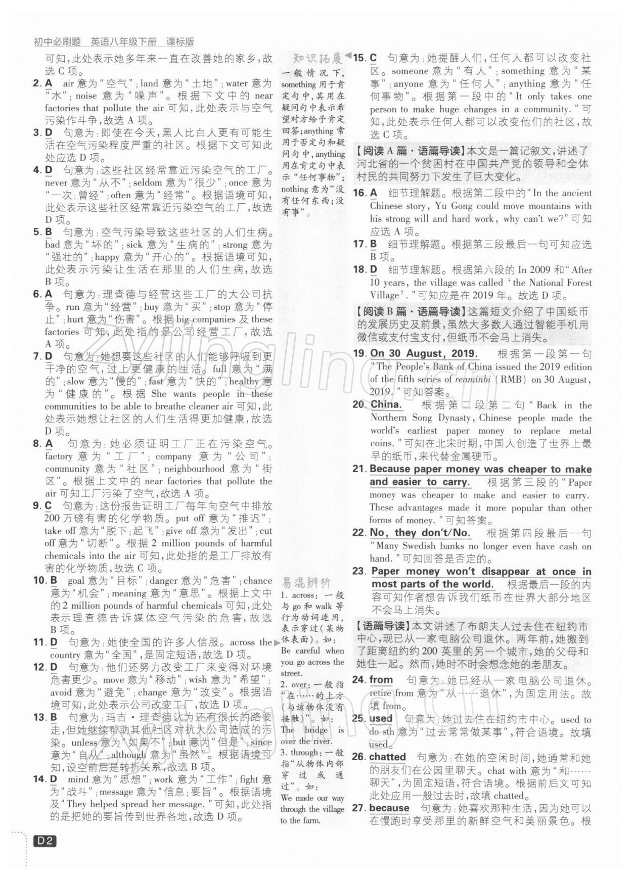 2022年初中必刷題八年級(jí)英語(yǔ)下冊(cè)譯林版 參考答案第2頁(yè)