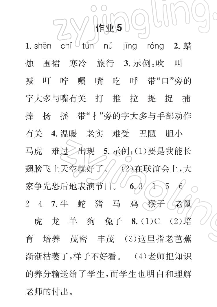 2022年长江寒假作业崇文书局三年级语文人教版 参考答案第7页
