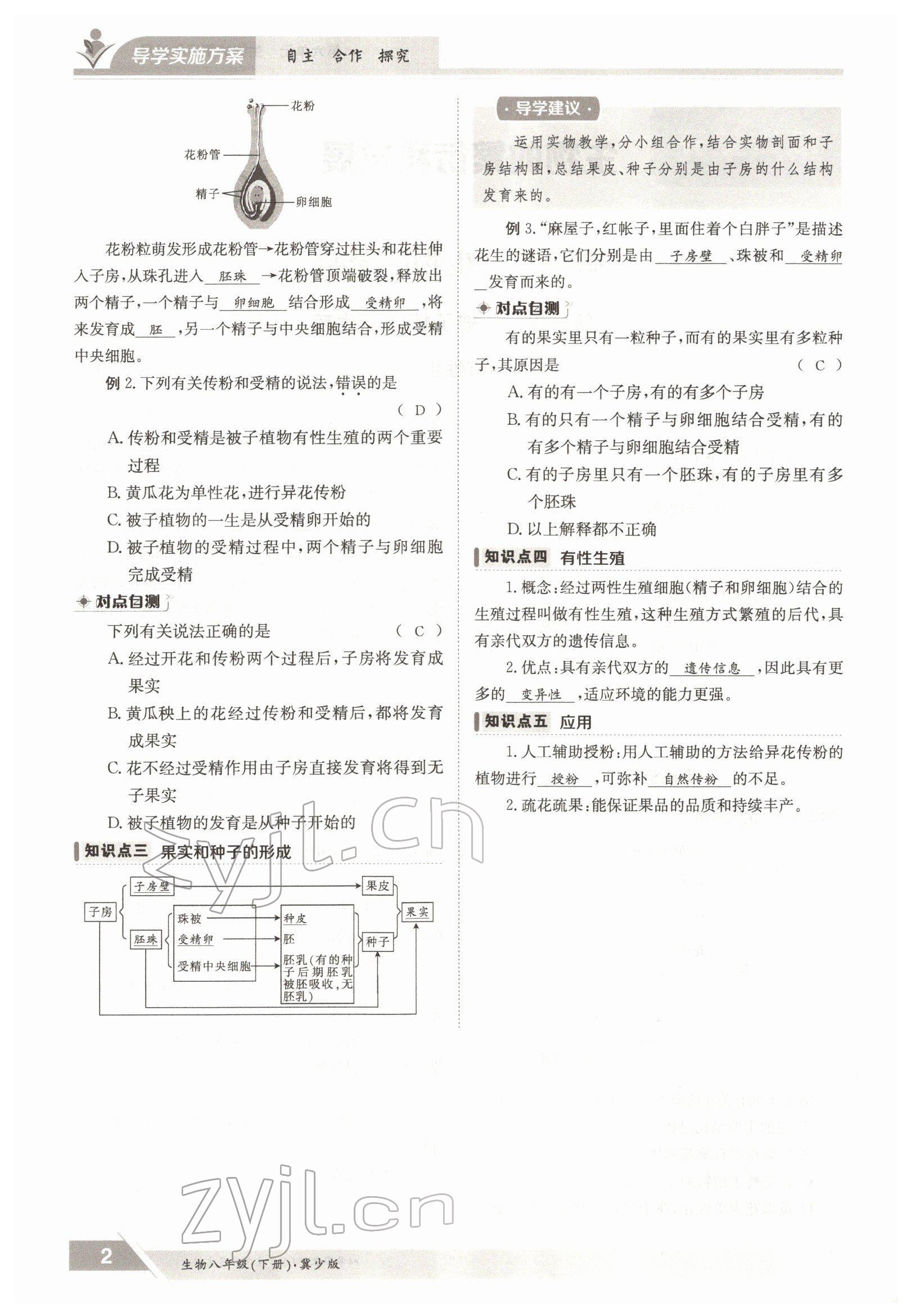 2022年金太阳导学案八年级生物下册冀少版 参考答案第2页