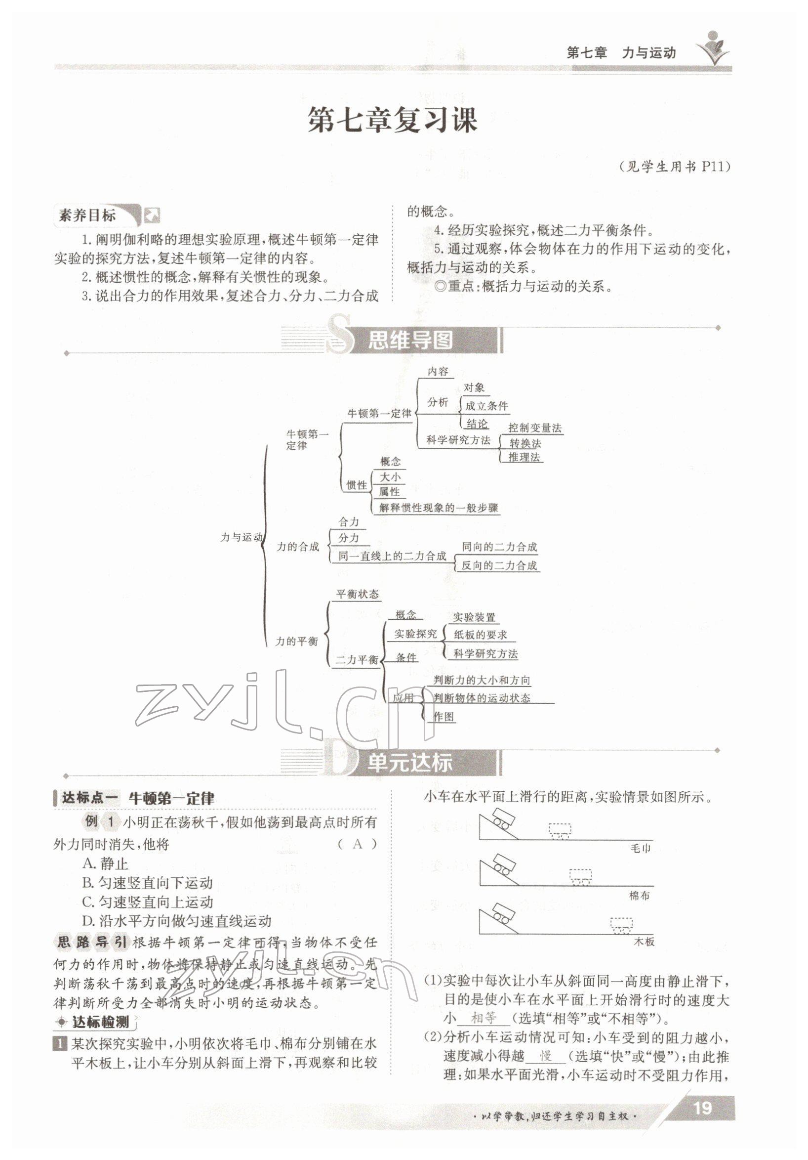 2022年金太陽(yáng)導(dǎo)學(xué)案八年級(jí)物理下冊(cè)滬科版 參考答案第19頁(yè)