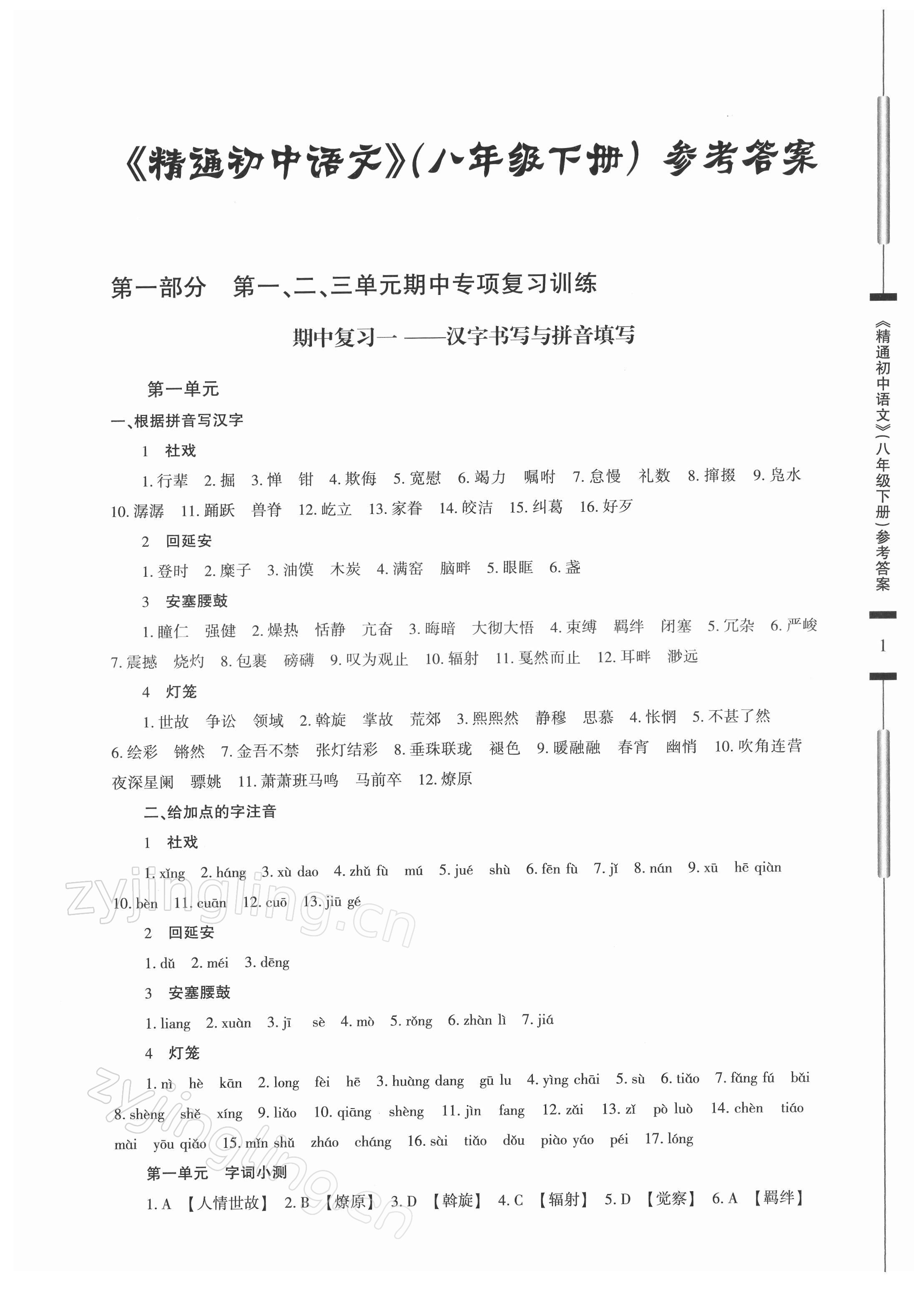 2022年精通初中语文八年级下册人教版 第1页