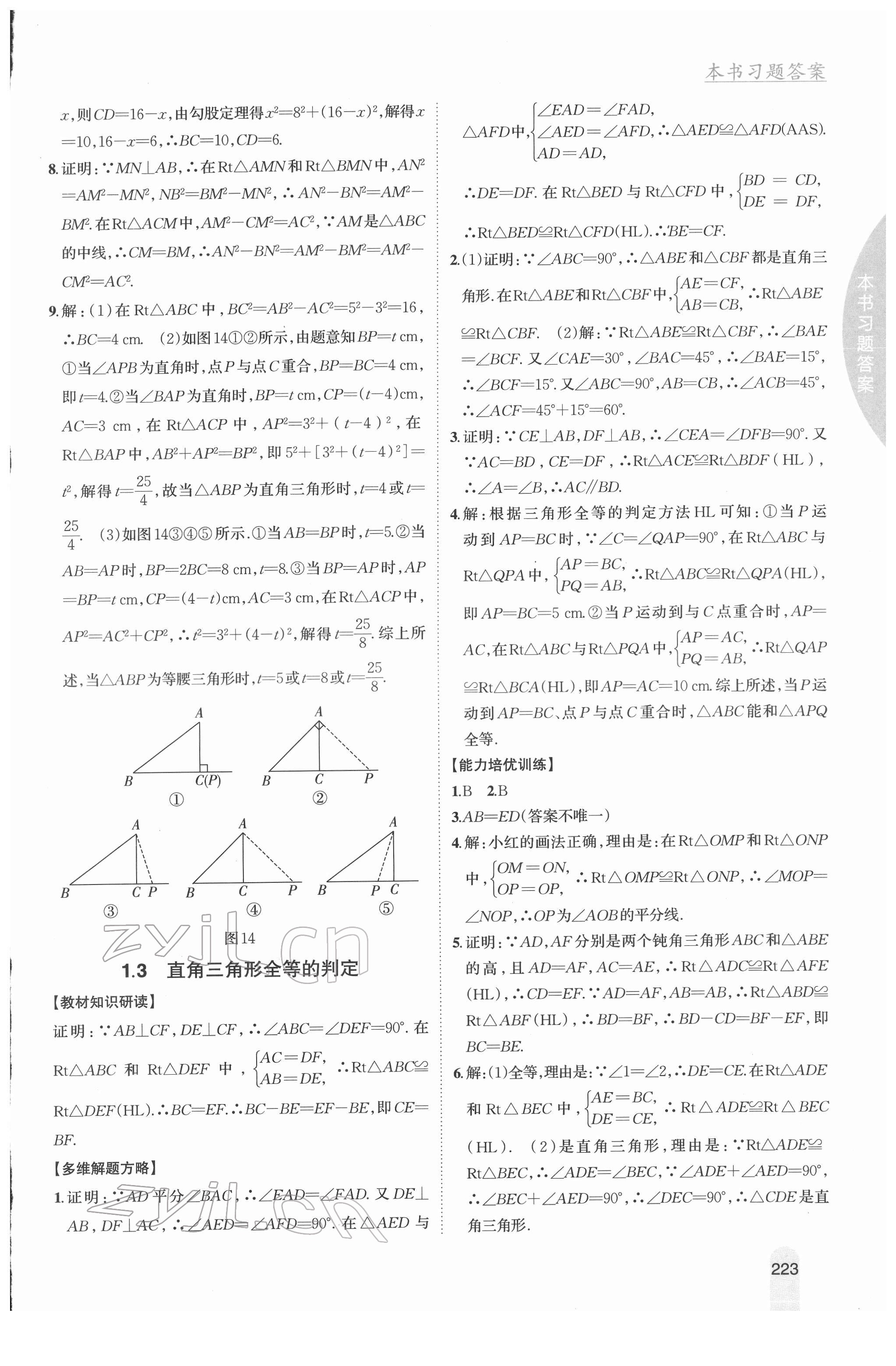 2022年尖子生学案八年级数学下册湘教版 参考答案第4页