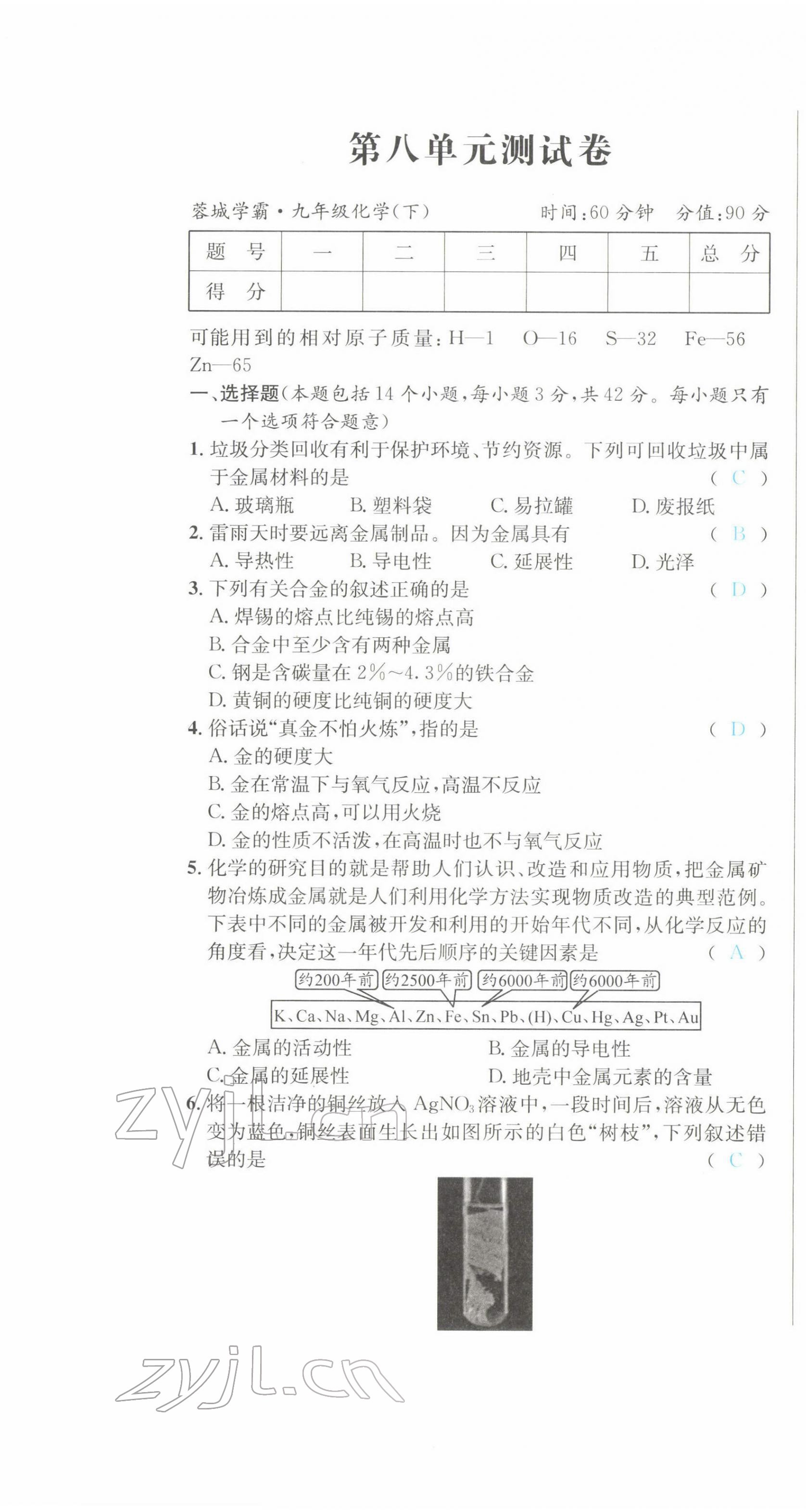2022年蓉城学霸九年级化学下册人教版 第1页