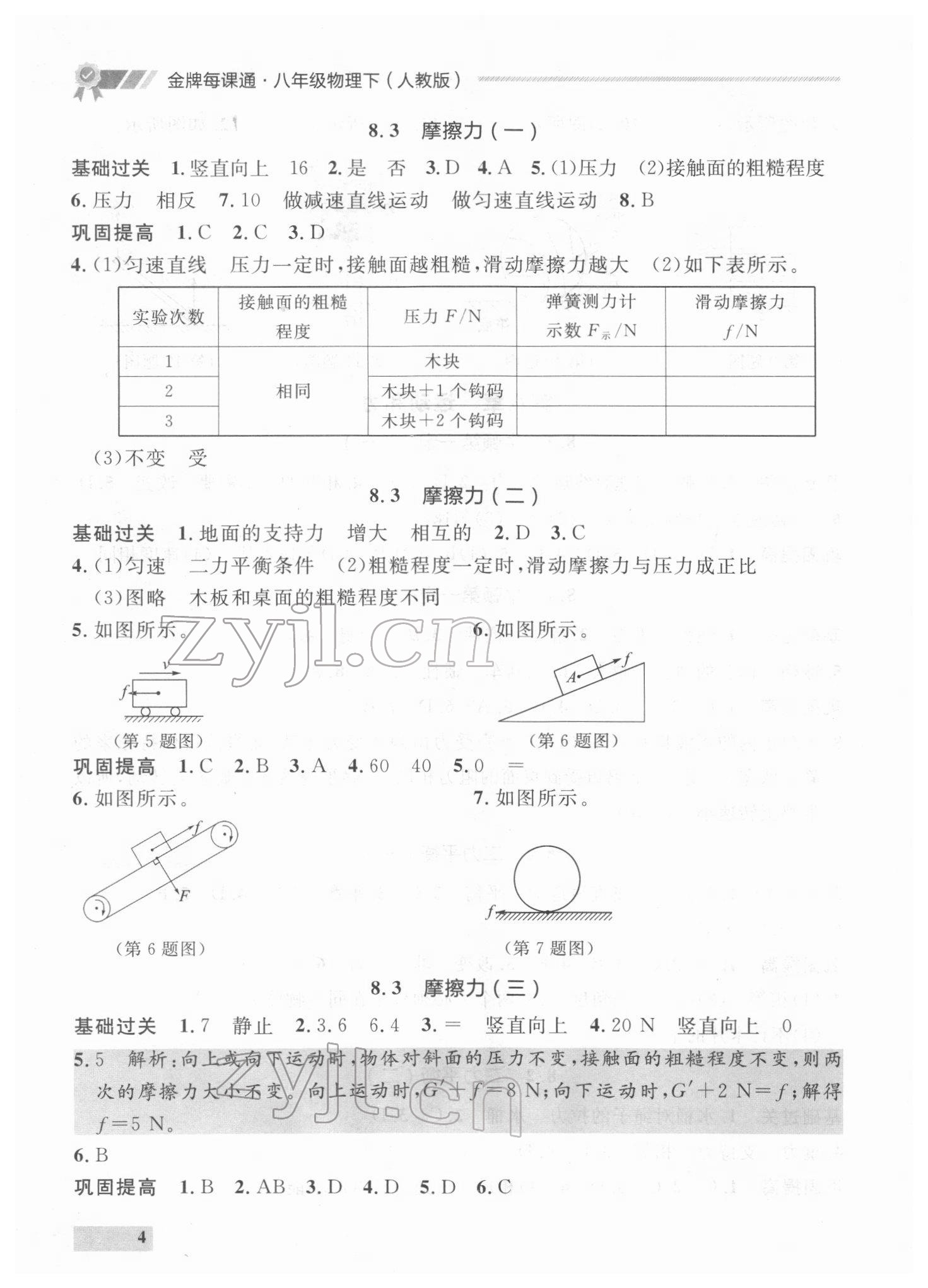 2022年點石成金金牌每課通八年級物理下冊人教版 參考答案第4頁