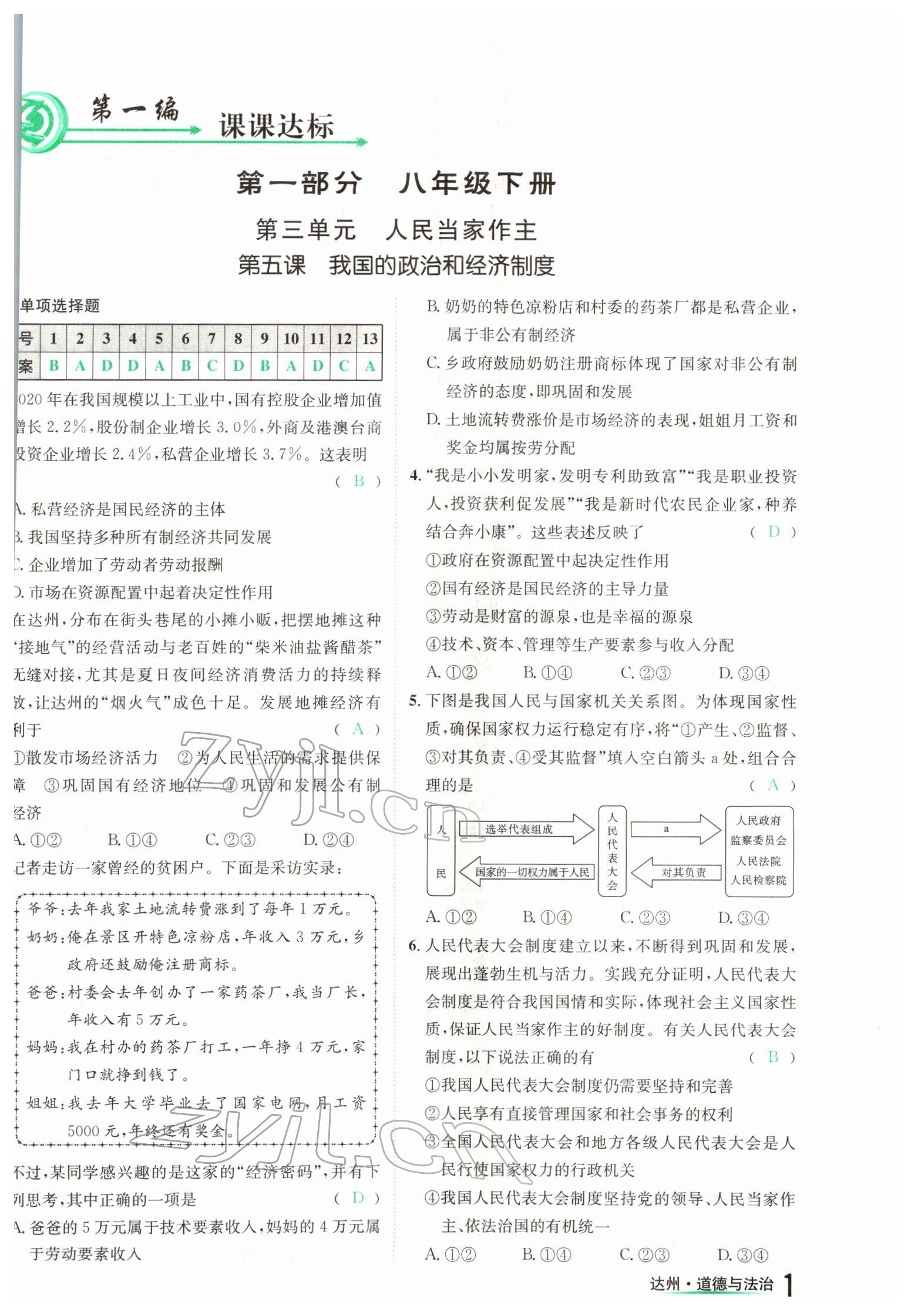 2022年國(guó)華考試中考總動(dòng)員道德與法治達(dá)州專版 參考答案第1頁