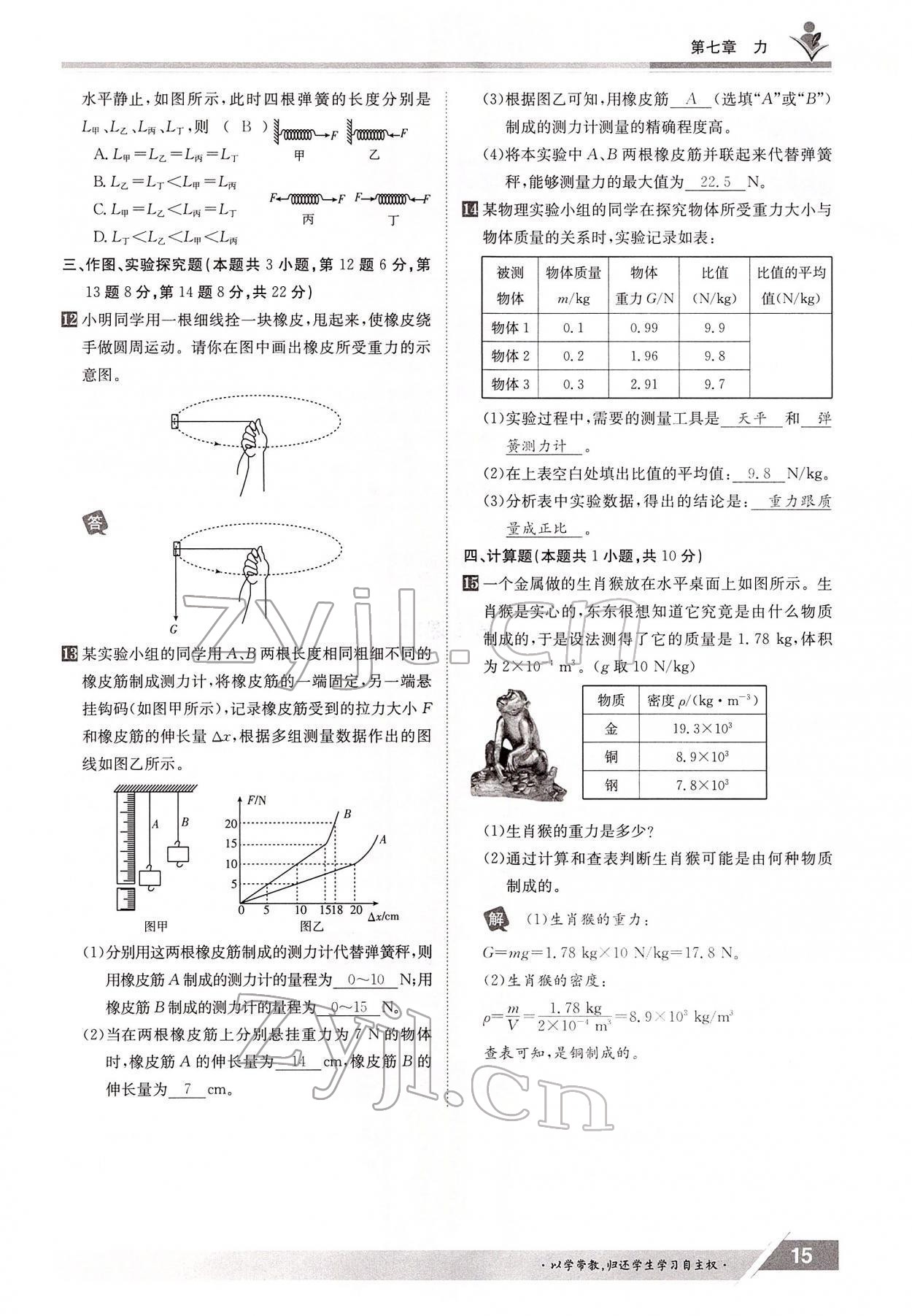 2022年金太陽導(dǎo)學(xué)測(cè)評(píng)八年級(jí)物理下冊(cè)人教版 參考答案第15頁