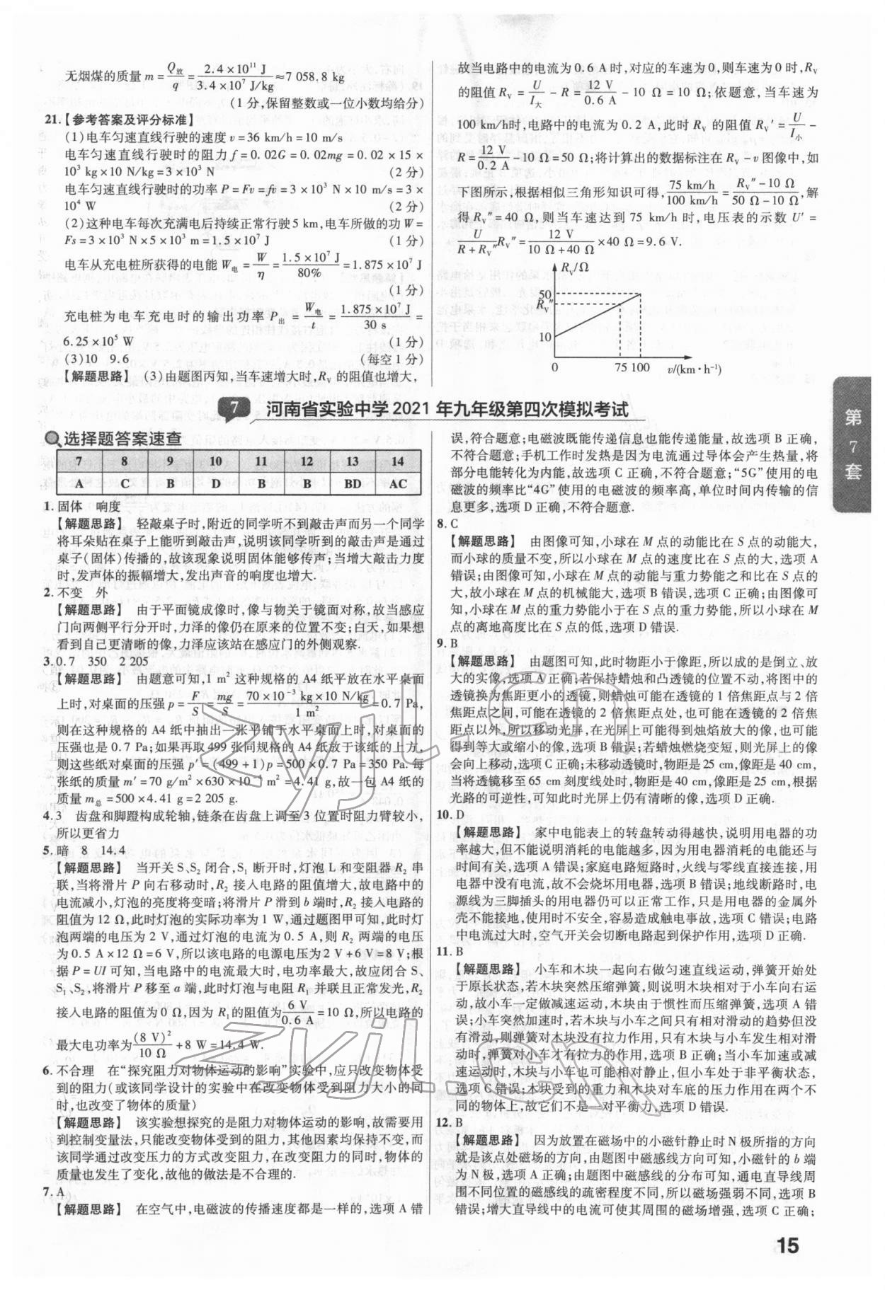 2022年金考卷广东中考45套汇编物理 参考答案第15页