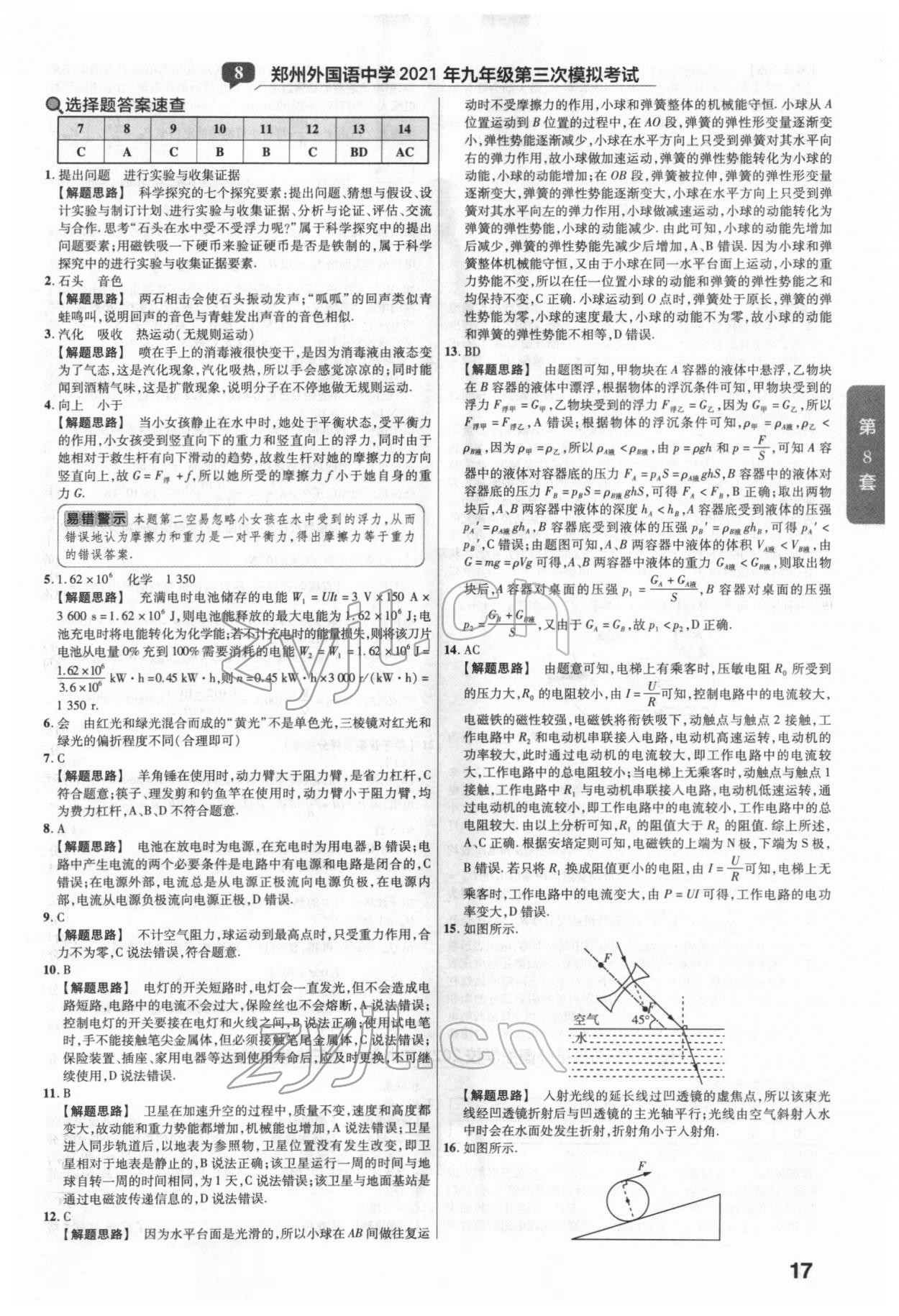 2022年金考卷广东中考45套汇编物理 参考答案第17页