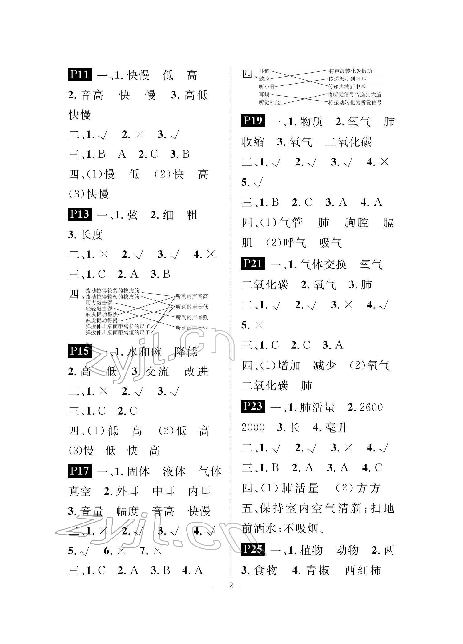 2022年长江寒假作业崇文书局四年级科学教科版 参考答案第2页